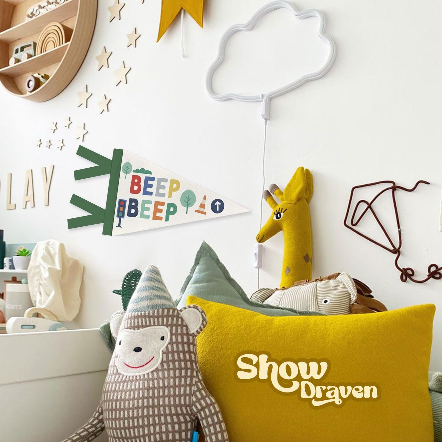 ShowDraven kids Playroom Decor Banner Wall Art,Kids Room Felt Banner Wall Art Decor for Playroom,Homeschool，Toddler Boys Girls Room,Nursery 8x17 Inch