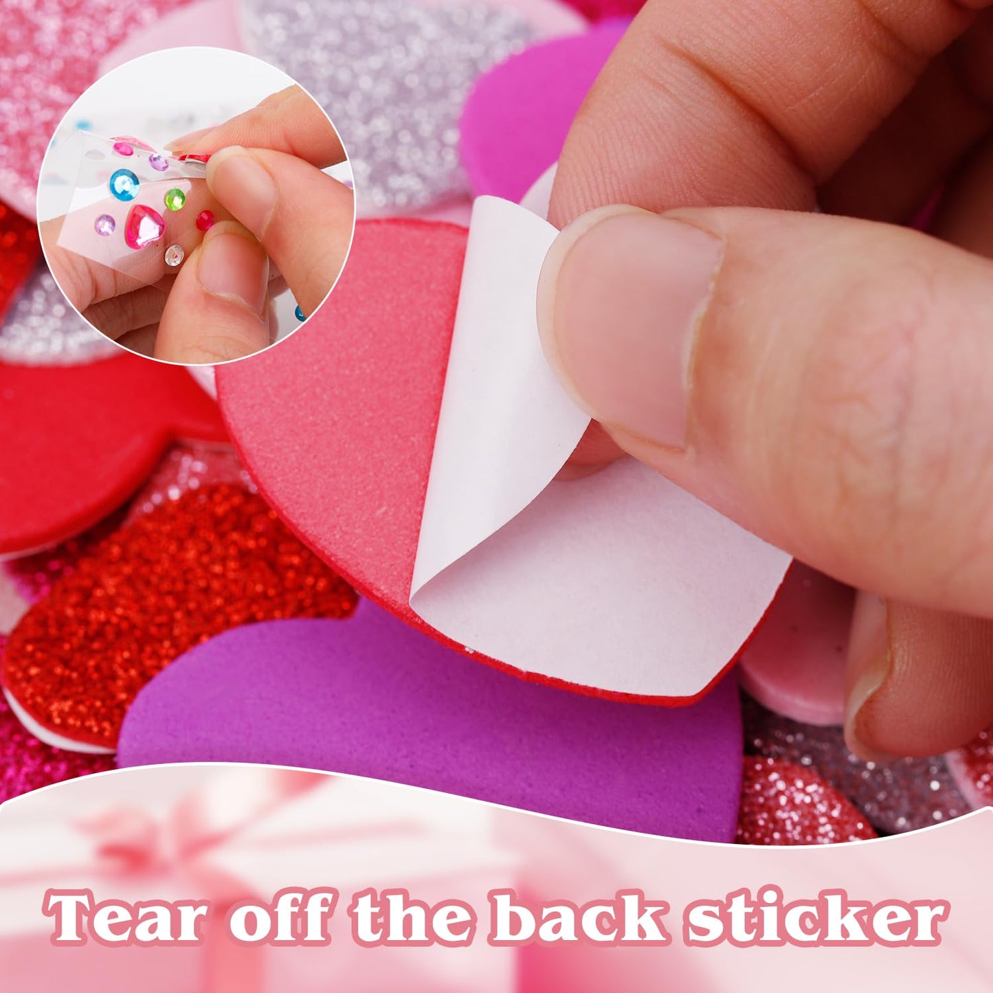 Japior 864 Pcs Valentines Foam Heart Stickers, Self Adhesive Glitter Heart Shaped Stickers with Gem Diomand and Googly Eyes for Valentine Craft Supplies