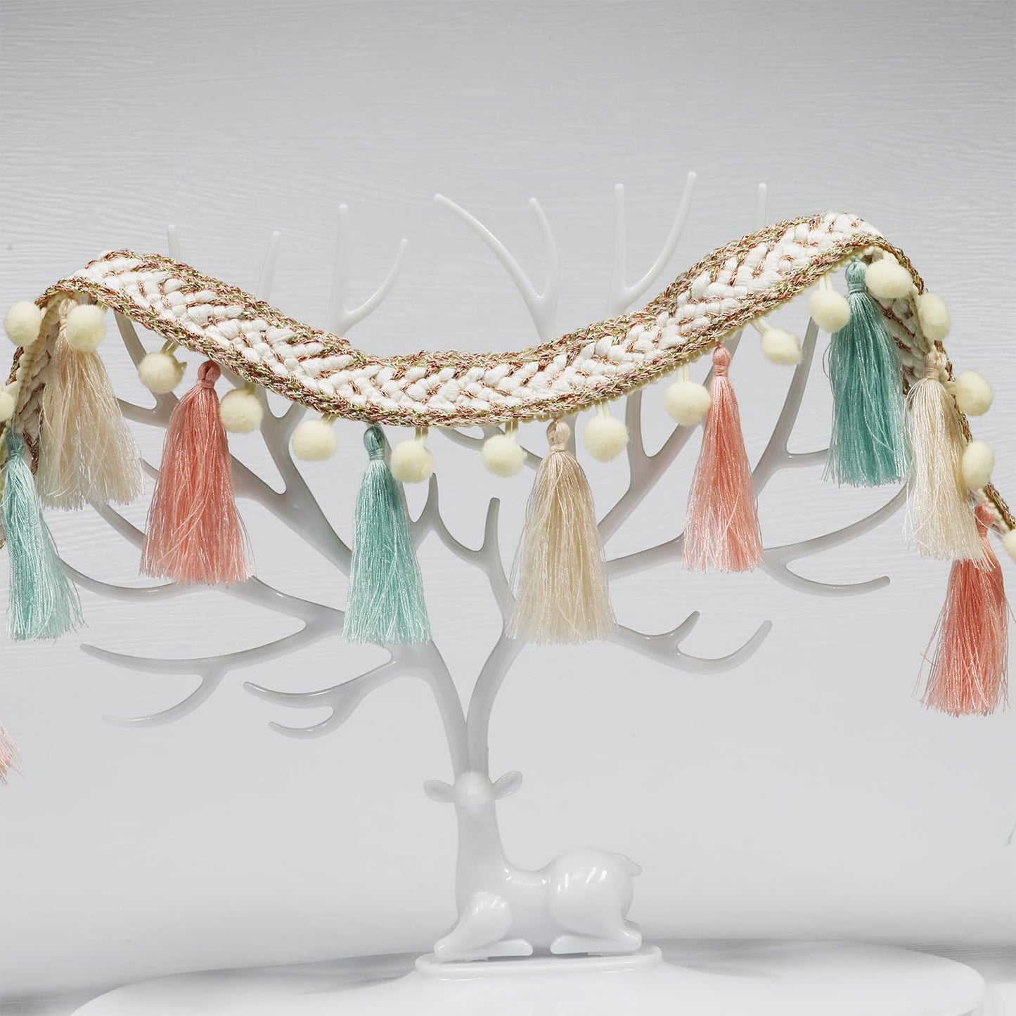3 Yard 85mm/3.35 Inch Vintage Knotted Cotton Fringe Tassels Trim, Boho Long Trim, Sewing for Drapery Curtain Pillow Carpet Lamp Fringe Crafts (Light Green/Beige/Pink)