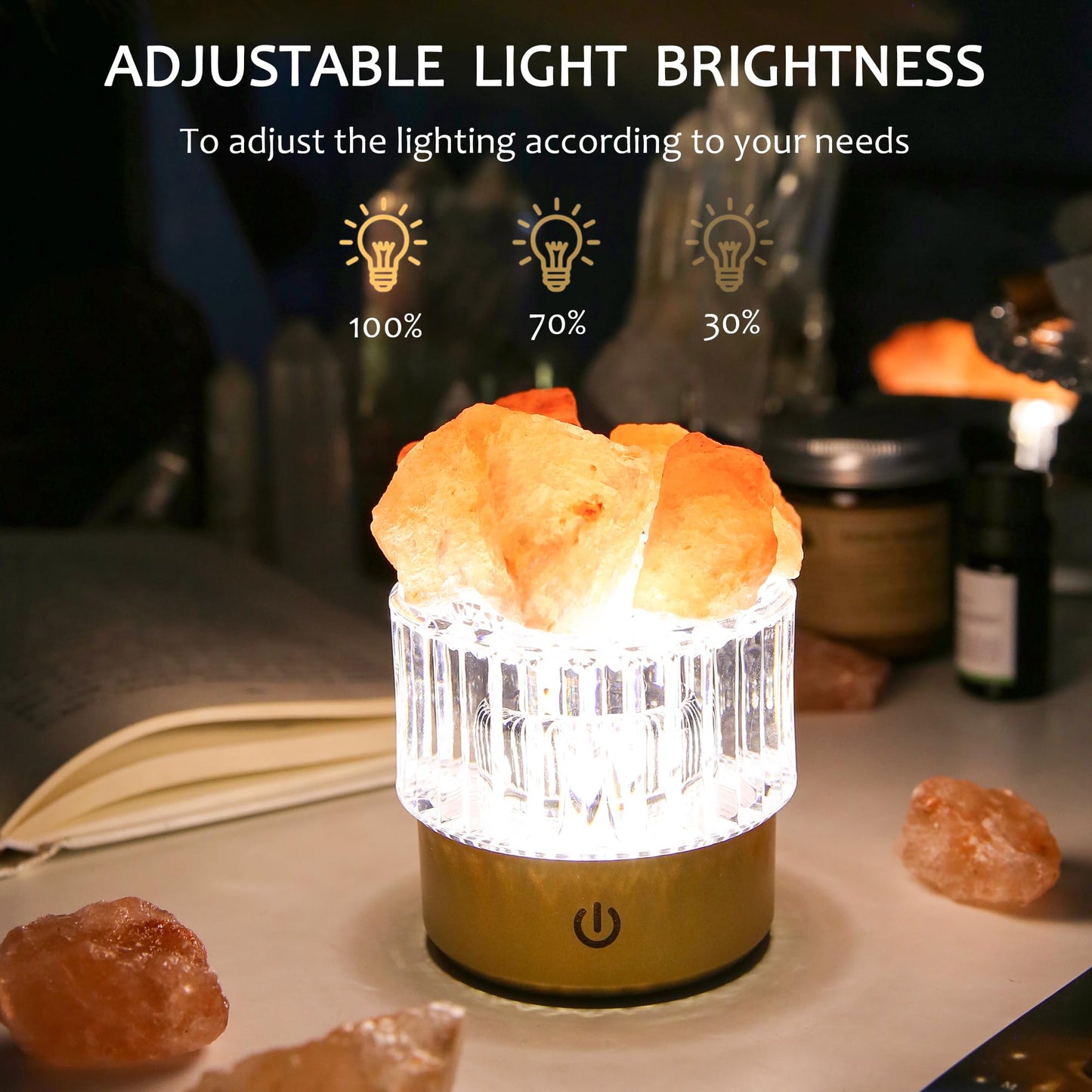 MYDAYS&DESIGN Salt Lamp Natural Pink Crystal Himalayan Salt Rocks, LED Light Dimmer with 3 Levels Cordless, Crystal Lamp Night Light Rechargeable for Room Home Decor Relaxation Ambiance (Orange)
