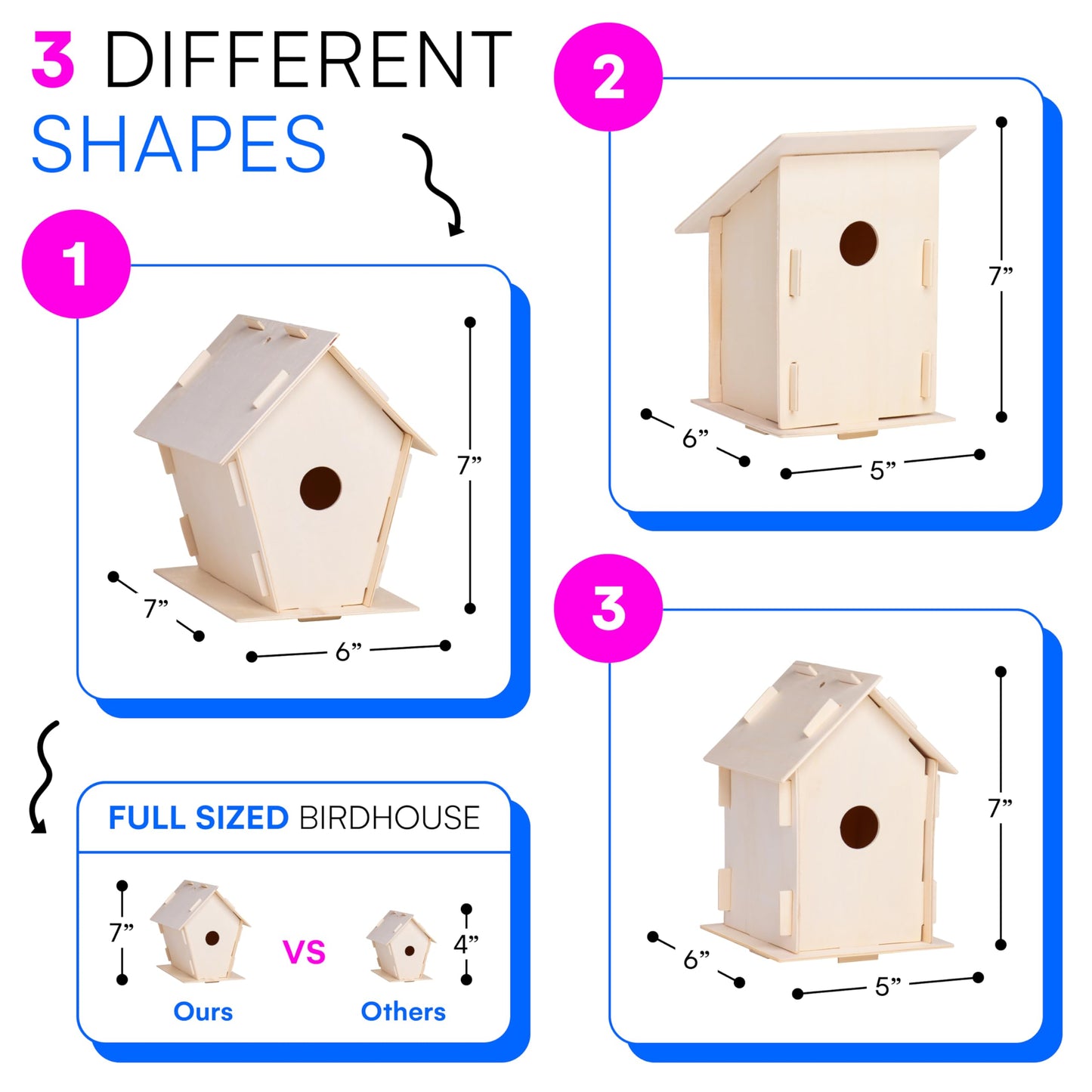 Neliblu 2 Pack Birdhouse Kits for Kids - 6.1" x 5.9" x 3.0" - DIY Craft and Garden Decoration, Pre-cut, Easy to Assemble for Birdwatchers - Includes Paints, Brushes, Birdhouse Kits for Adults to Build
