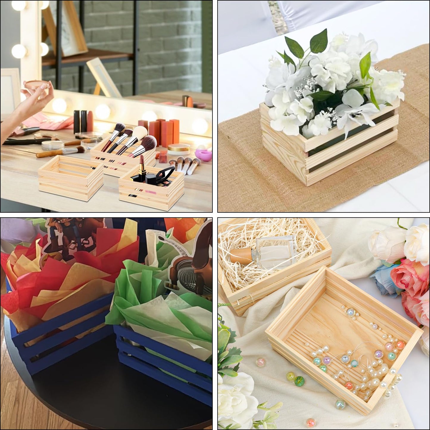 Yiksonyo 8 Pack Small Wooden Crates，6.4 x 4.8 x 2.8 Inch Wood Crate Basket for Display, Storage & Home Decor, Crafts, Kitchen, Bathroom, and More