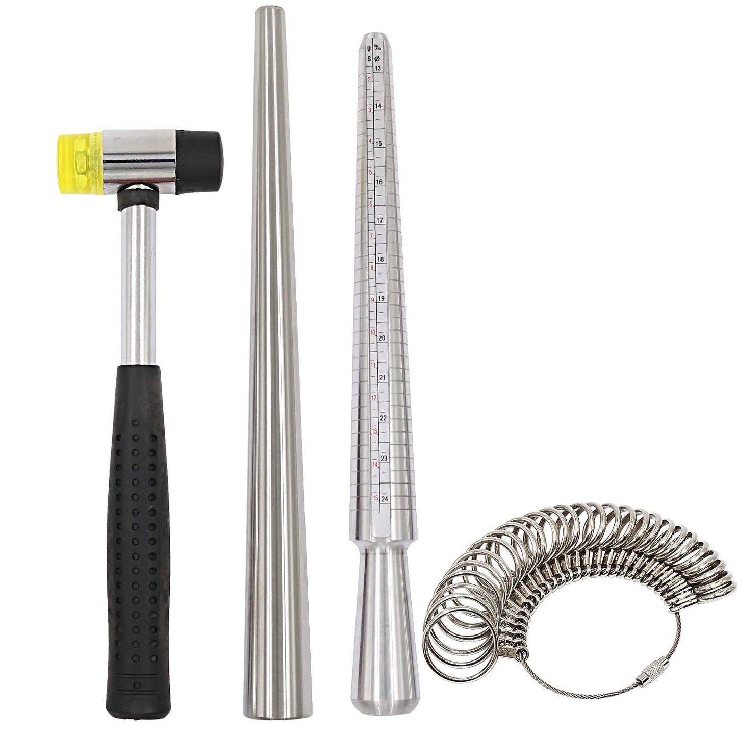 Ring Sizer Measuring Tool Kit, 27 PCS Metal Ring Gauge Set with Rubber Jewelry Hammer, Ring Mandrel & Measuring Stick, US Sizes 0-13, Ring Shaper for Jewelry Making, Repair & Wire Wrapping