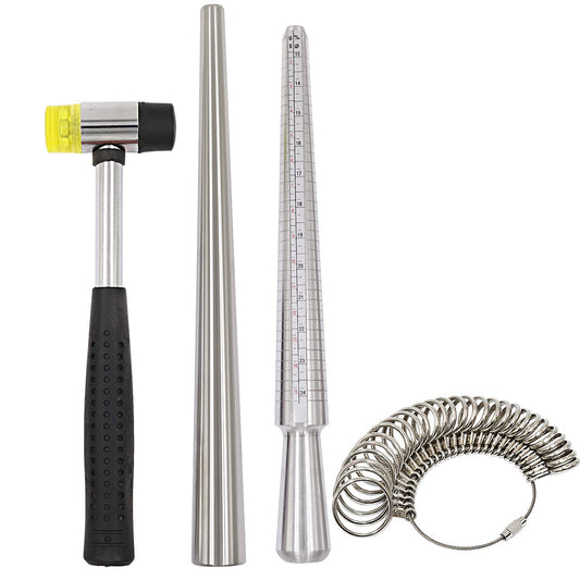 Ring Sizer Measuring Tool Kit, 27 PCS Metal Ring Gauge Set with Rubber Jewelry Hammer, Ring Mandrel & Measuring Stick, US Sizes 0-13, Ring Shaper for Jewelry Making, Repair & Wire Wrapping