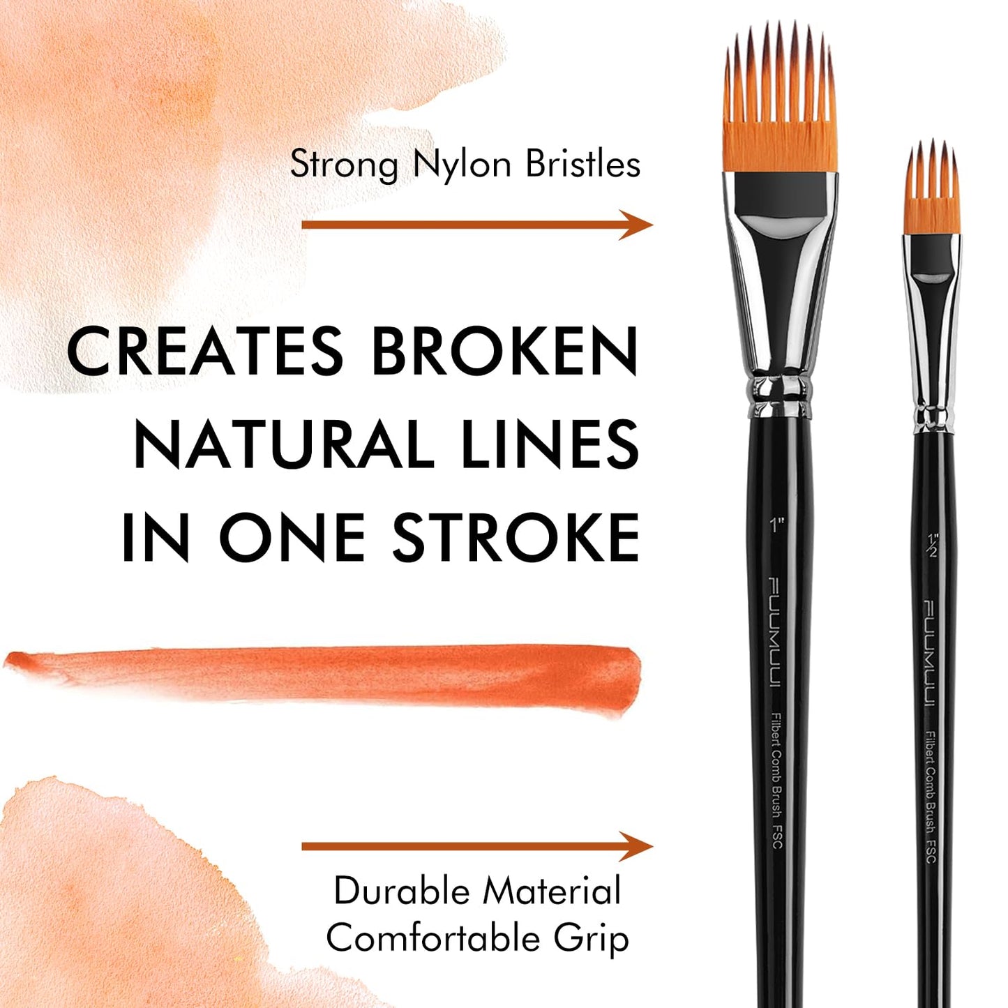 Fuumuui 5-PC Grainer Brush Set for Wood Grain, Fur & Grass Textures Professional Filbert Paint Brush Comb for Acrylic, Watercolor, Oil Painting Artist & Beginner Friendly