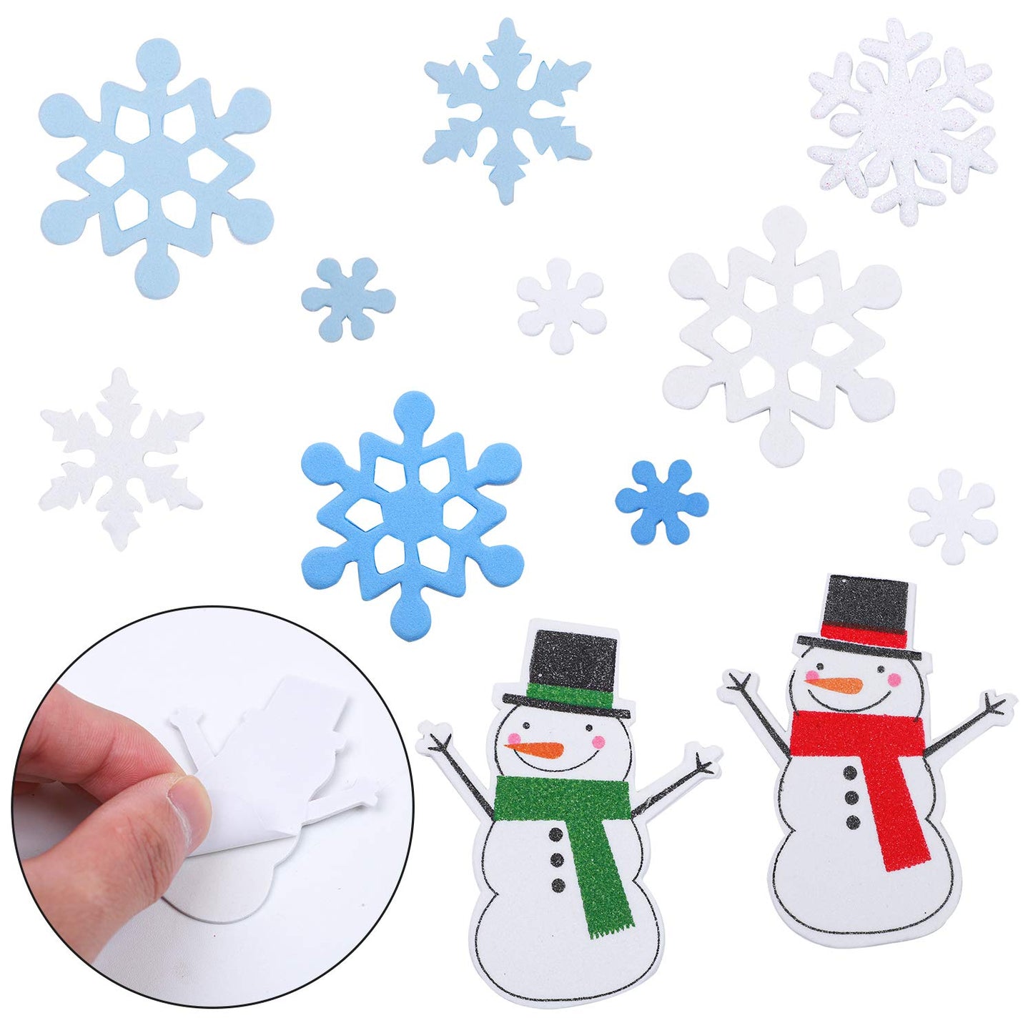 Aneco 500 Pieces Foam Snowflakes Stickers Winter Snowman Self-Adhesive Stickers for DIY Craft or Party Favor