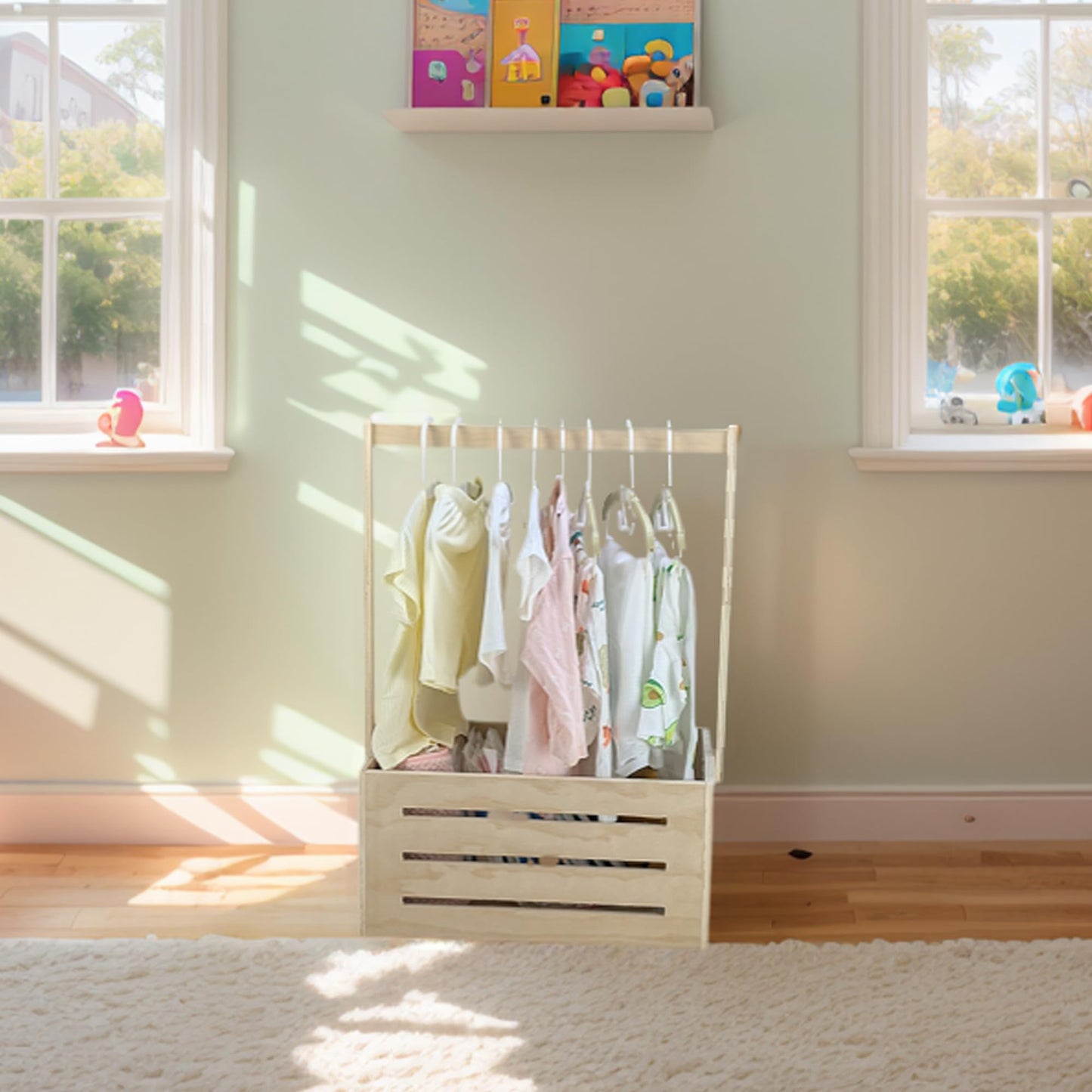 ARTAWEIN Wooden Baby Shower Crate Closet Clothes Hangers Dividers Large Gift Basket Boys Girls Wood Box Storage Display Handles Ivy Garland Welcome Gifts New Parents