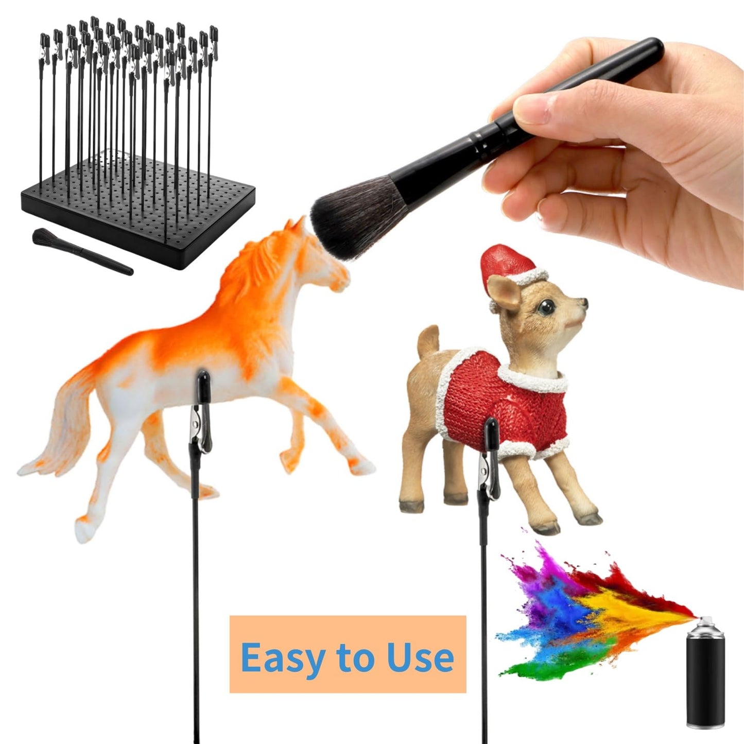 Tlence 19 x 14 Holes Model Painting Stand Base, 25 PCS Alligator Clip Sticks with Rubber Tips, Airbrush Spray Holder with Clean Brush, Clamping Tools Set for Model Parts Assemble DIY Crafts Photo Memo