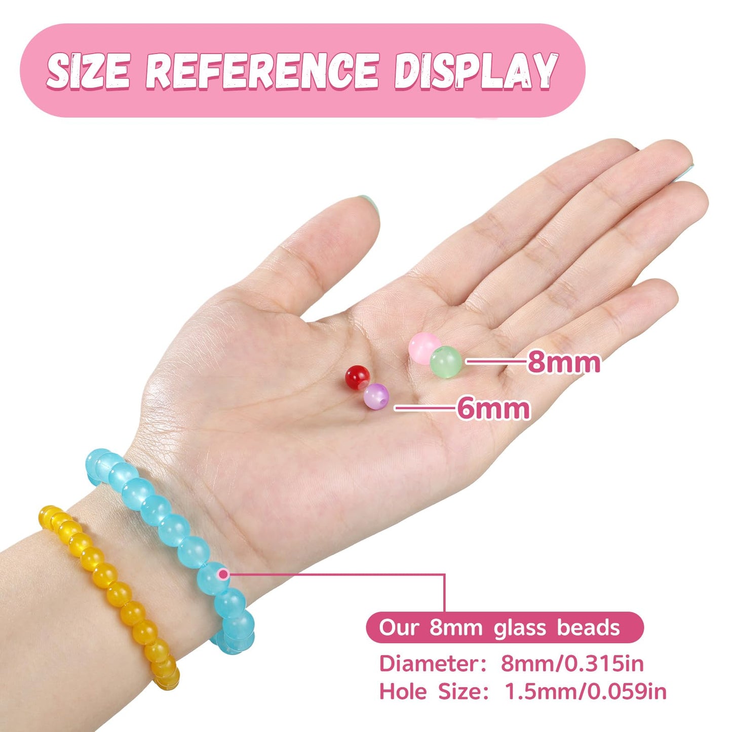 Funtopia 8mm Glass Beads for Bracelets, 36 Colors Crystal Beads for Jewelry Making, 1061pcs Bracelet Making Kit, Round Glass Bead for DIY Earrings Necklace Crafts with Spacer Bead and Charms