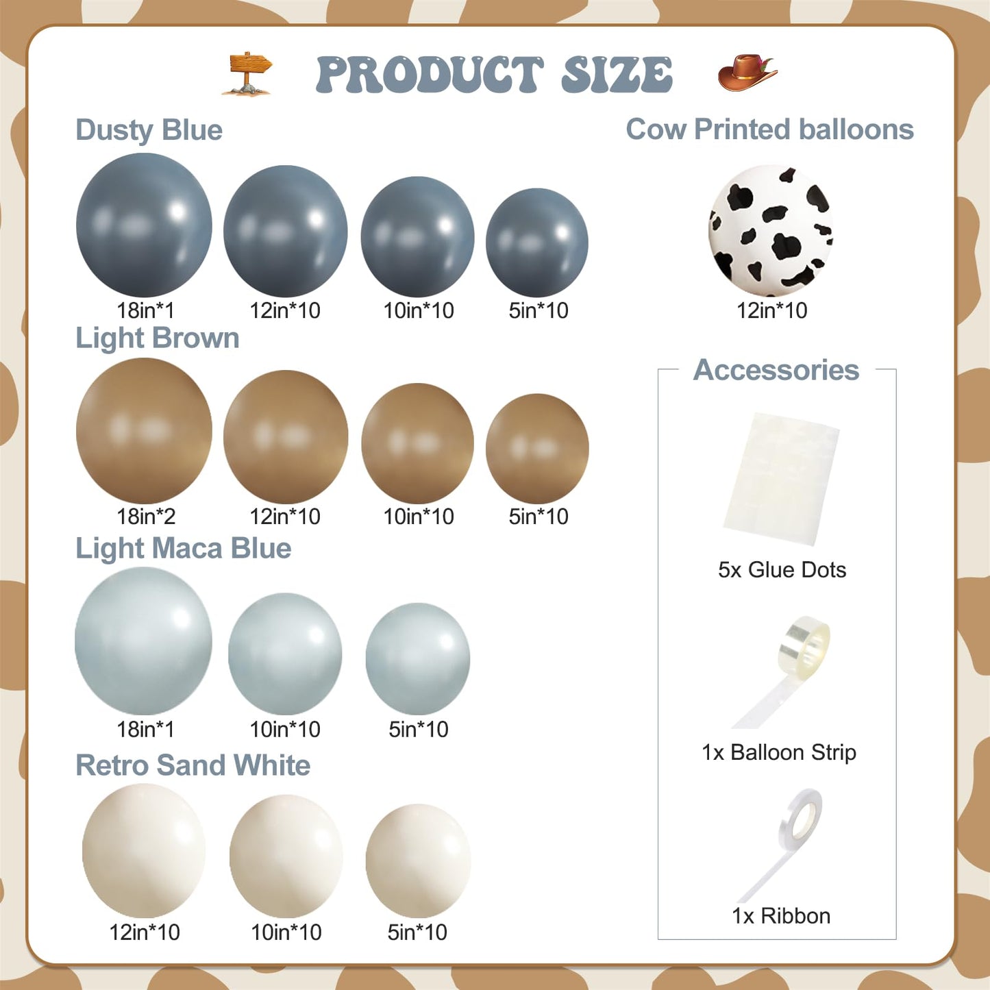 JOYFLOAT Cowboy Dusty Blue Cow Balloon Garland Arch Kit, Light blue Brown Sand White Balloons for Cowboy Rodeo Baby Shower Western Theme Birthday Party Decoration