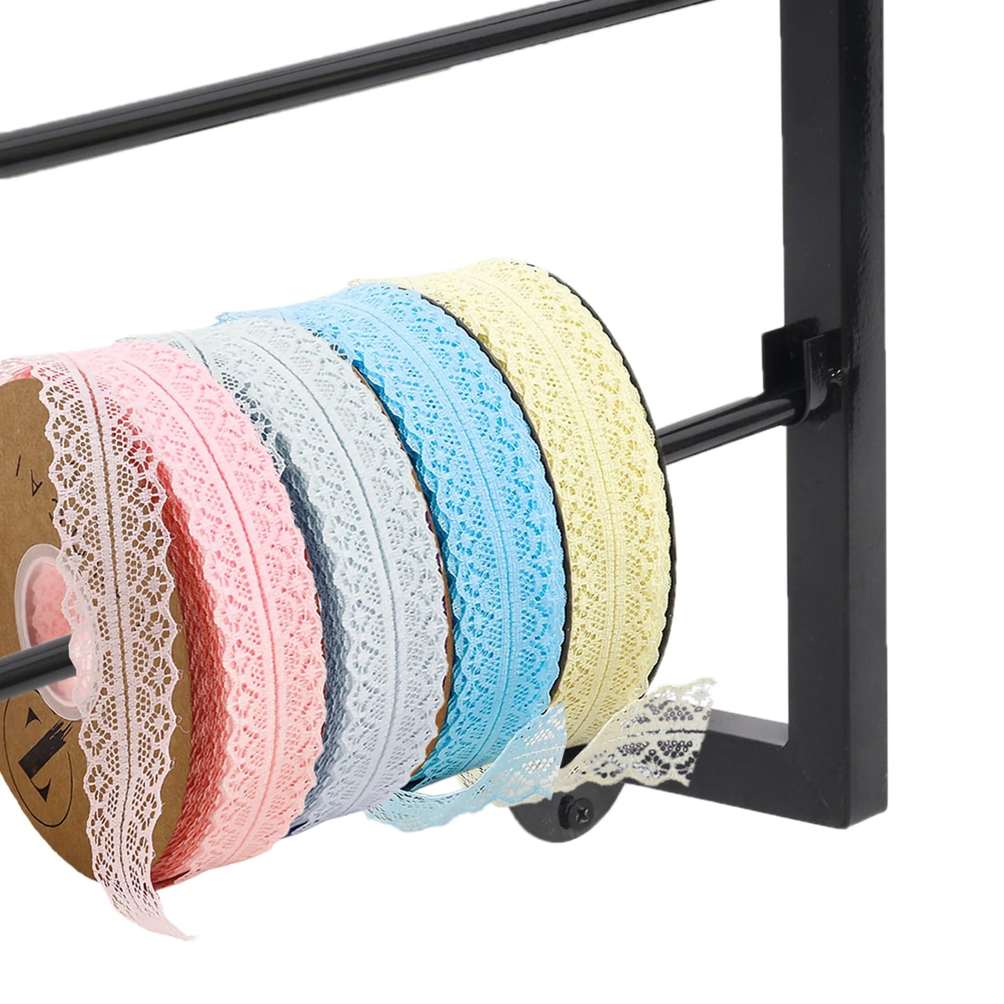 Yonynise Ribbon Storage Organizer,Wall Mounted Ribbon Holder Rack,7 Tier Large Capacity Metal Ribbon Storage for Craft Room,Flower Shop,Cake Shop,Gift Wrapping Paper,Black