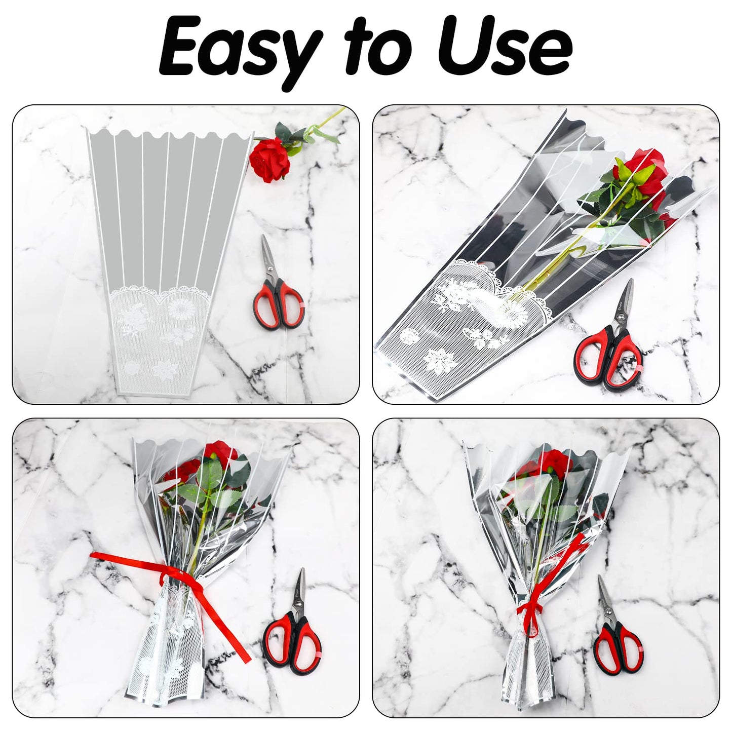 FOIMAS 100pcs Flower Bouquet Bag Plastic Wrapping Bags Clear Floral Bouquet Sleeve Cellophane Sleeves Flower Bouquet Packaging Bags for Flower Craft Birhtday Wedding Valentine's Day Mother's Day