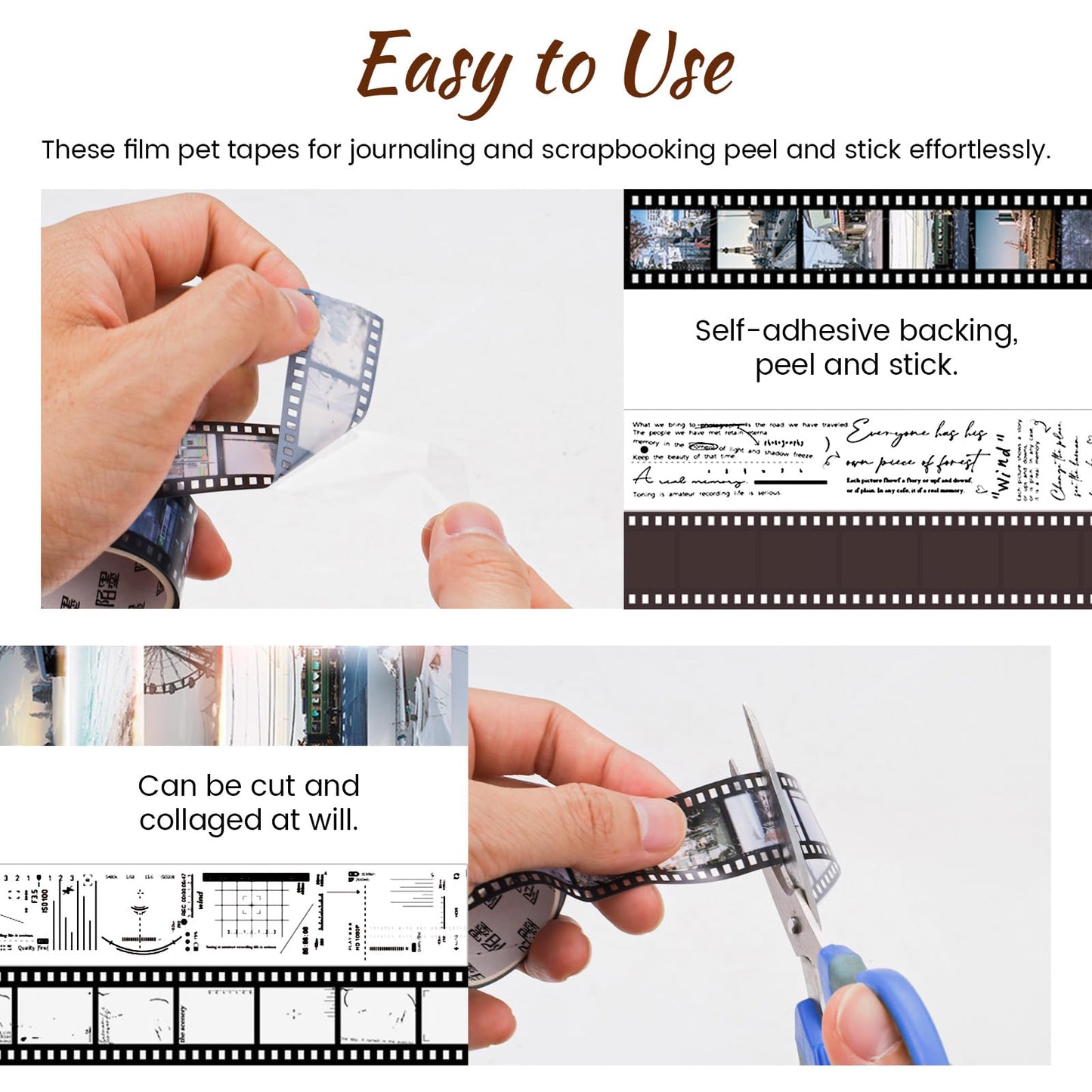 LELE LIFE 6 Rolls Filmstrip PET Washi Tape, Self-Adhesive Retro Movie Film Reel Art Decorative Tape Stickers for Journaling, Scrapbooking, Crafts, Diaries, Junk Journal Supplies