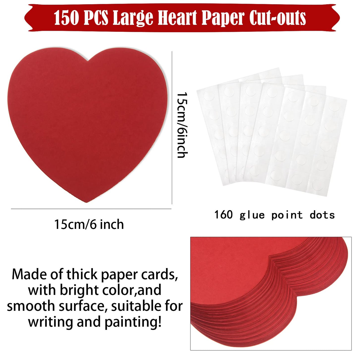 150 Pcs Large Heart Paper Cutouts, Red Heart Shapes Paper Cut Out, Valentines Hearts, Heart Cardstock Cutout for Valentine’s Day Crafts Bulletin Board Wall Classroom Decoration