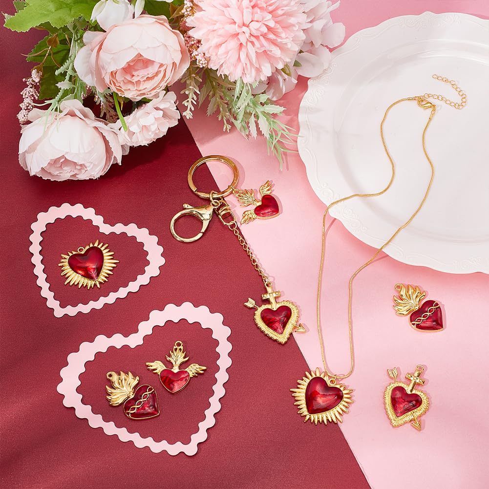 UNICRAFTALE 20Pcs 5 Styles Heart Charm Alloy Enamel Pendants Golden Sacred Heart Charm Red Heart Thistles Thorns Fancy Enamel Charm for Jewelry Making Charms Valentine's Day DIY Crafts Supplies