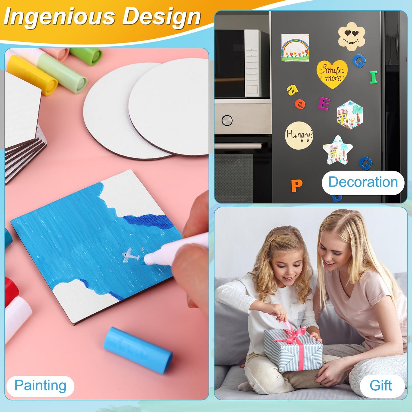 48 Pcs Magnetic Painting Canvas 3 Inch Mini Canvas Panels Magnetic Canvas Boards for Painting Blank Magnetics Locker Canvases for Fridge Magnetics Panel for Art Paints Crafts DIY Painting Decor
