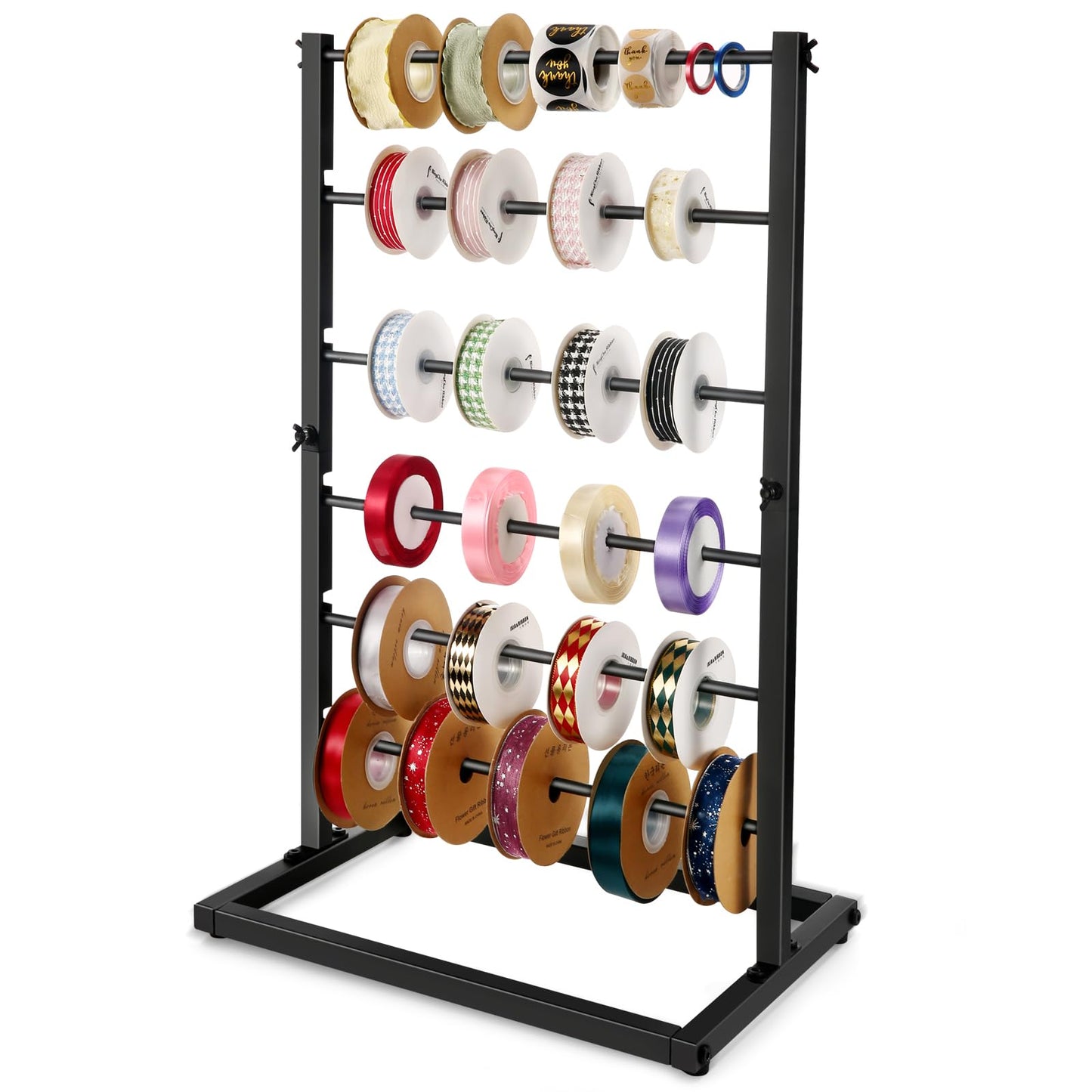 Aulin 6 Tier Large Capacity Ribbon Storage Organizer Rack - Metal Ribbon Spool Holder for Craft Ribbon Washi Tape Arts & Crafts Supplies, Ribbon Rack for Craft Room, Florist Arts Wrapping (Black)