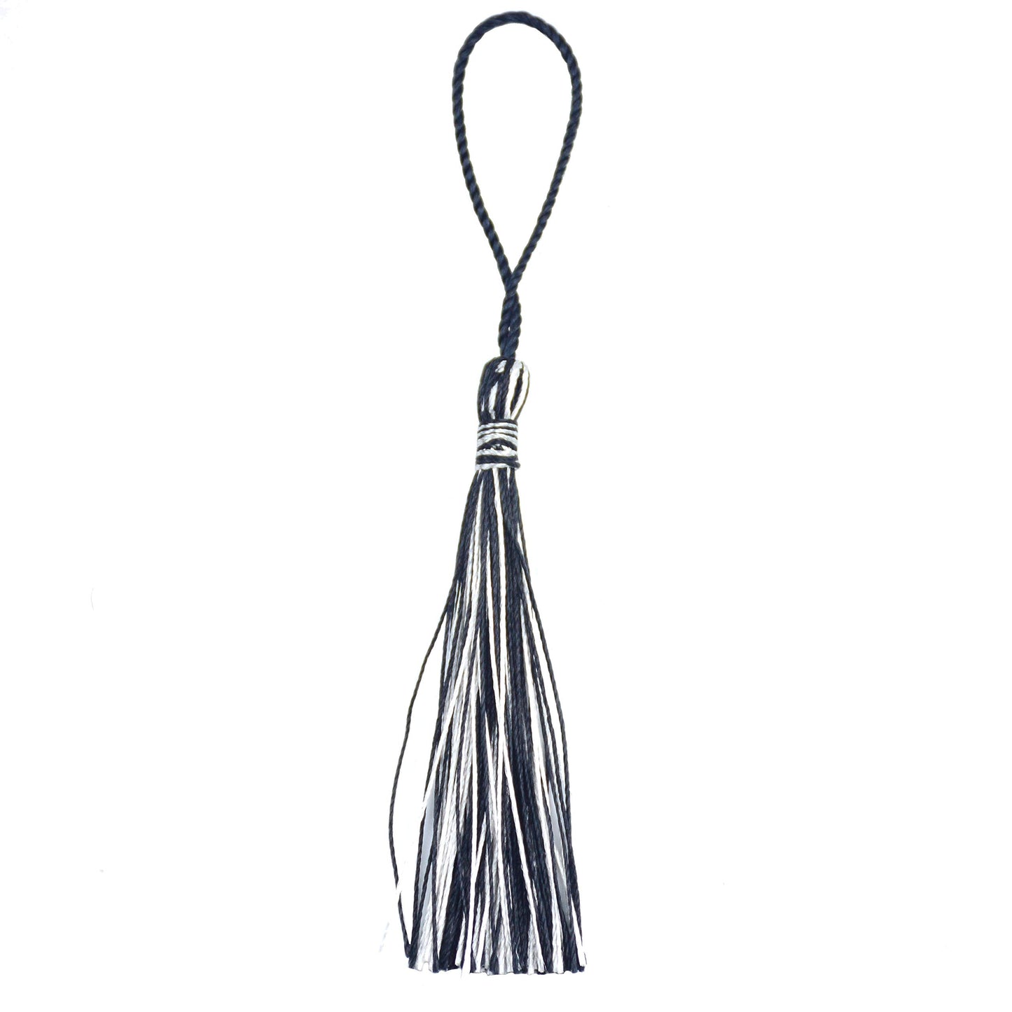 100pcs 13cm/5 Inch Silky Floss Bookmark Tassels with 2-Inch Cord Loop and Small Chinese Knot for Jewelry Making, Souvenir, Bookmarks, DIY Craft Accessory (Black&Silver)