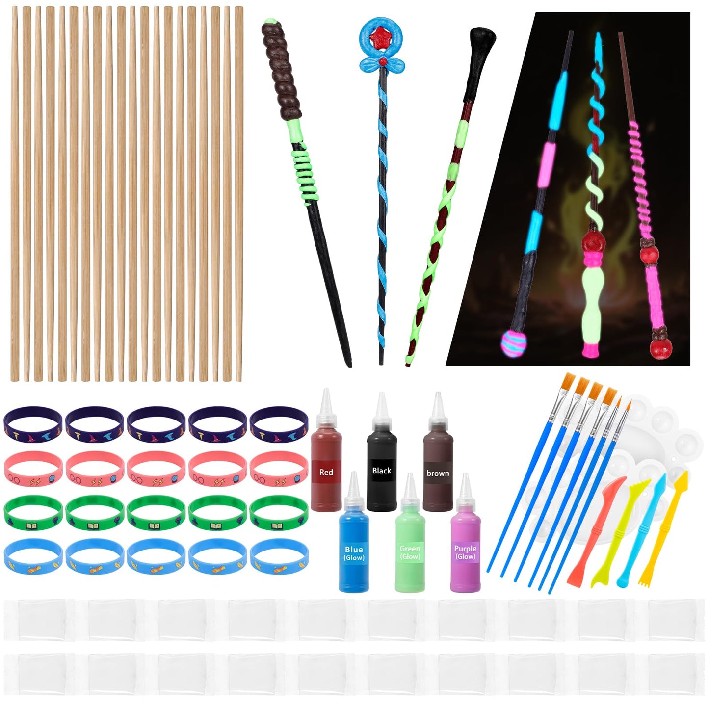 CharmFields Magic Wand Making Kit, DIY Painting Art Craft Set, Wand Making for Birthday Party Favors, Kids Gift, Wizard Halloween Party Supplies, School Activities – 78 PCS in All