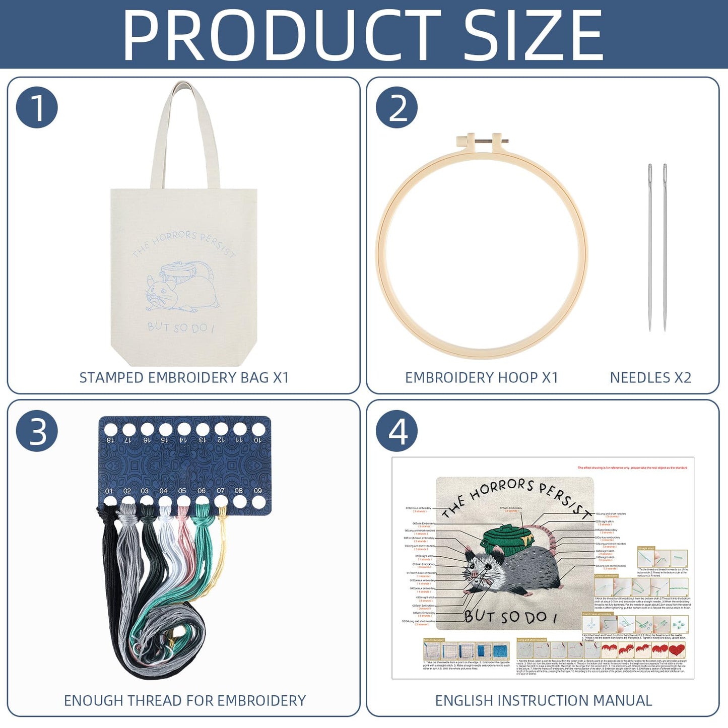 Sadnyy Possum Canvas Tote Bag Opposum Embroidery Kit for Beginners Cross Stitch Kits with Needles Thread Instruction for Adults Arts DIY Crafts Possum Needlepoint Women Shopping Reusable Grocery Bags