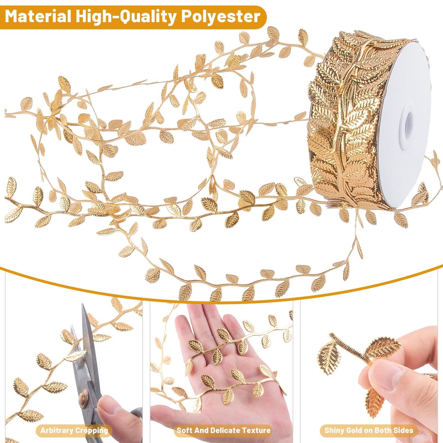 IHKFILAN 21.9Yards Gold Leaf Ribbon,Artificial Leaf Ribbon,Gold Leaf Trim for DIY Craft Garland Wrapping,Baby Shower Party,Wedding,Cake,Garland Hair & Home Decorations(Golden)