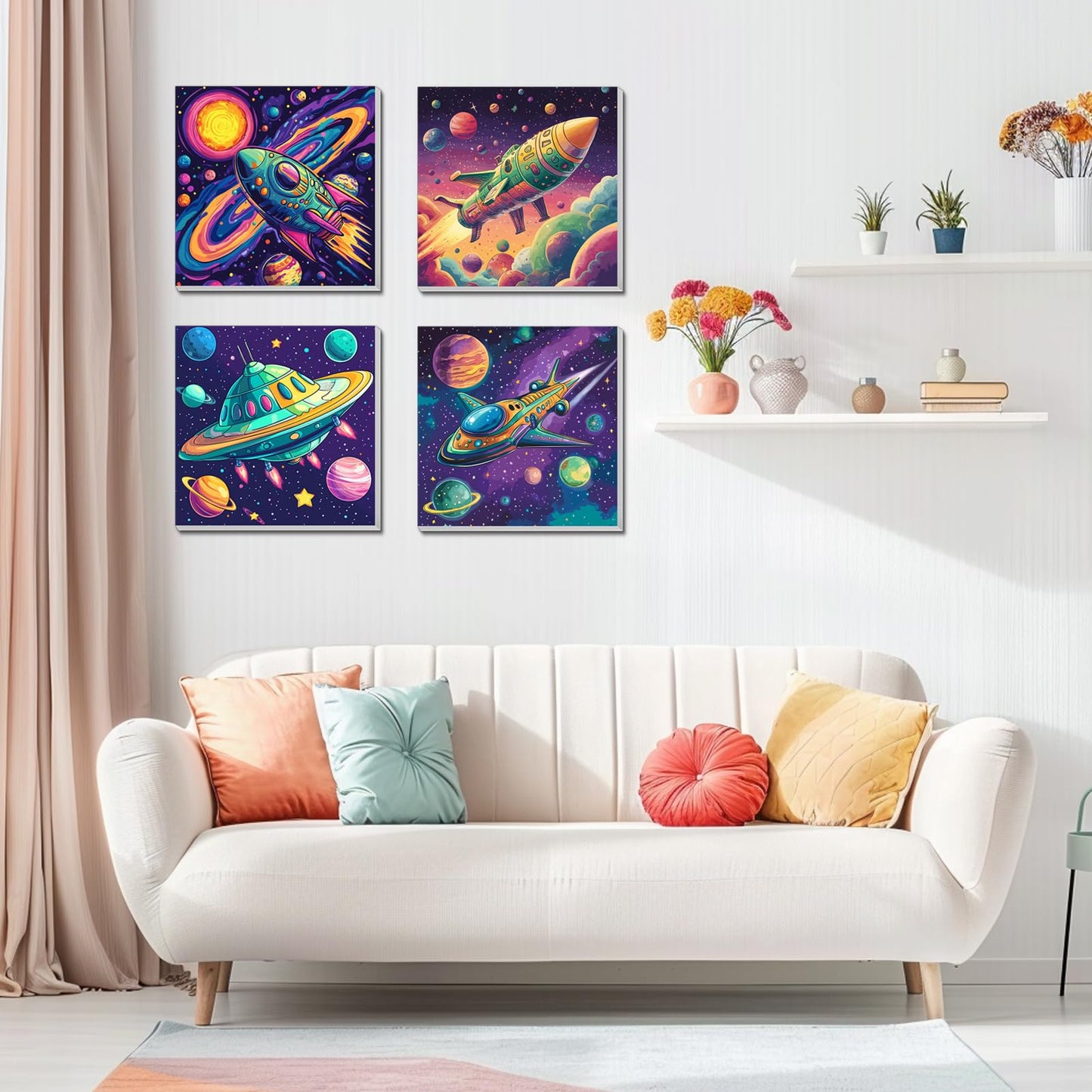 4 Pack Paint by Numbers Kit for Kids, Outer Space Color by Number Painting Kits for Kids Ages 8-12 Astronaut Paint by Numbers with Framed Canvas Children DIY Paints by Number Kits for Beginners 8x8 In