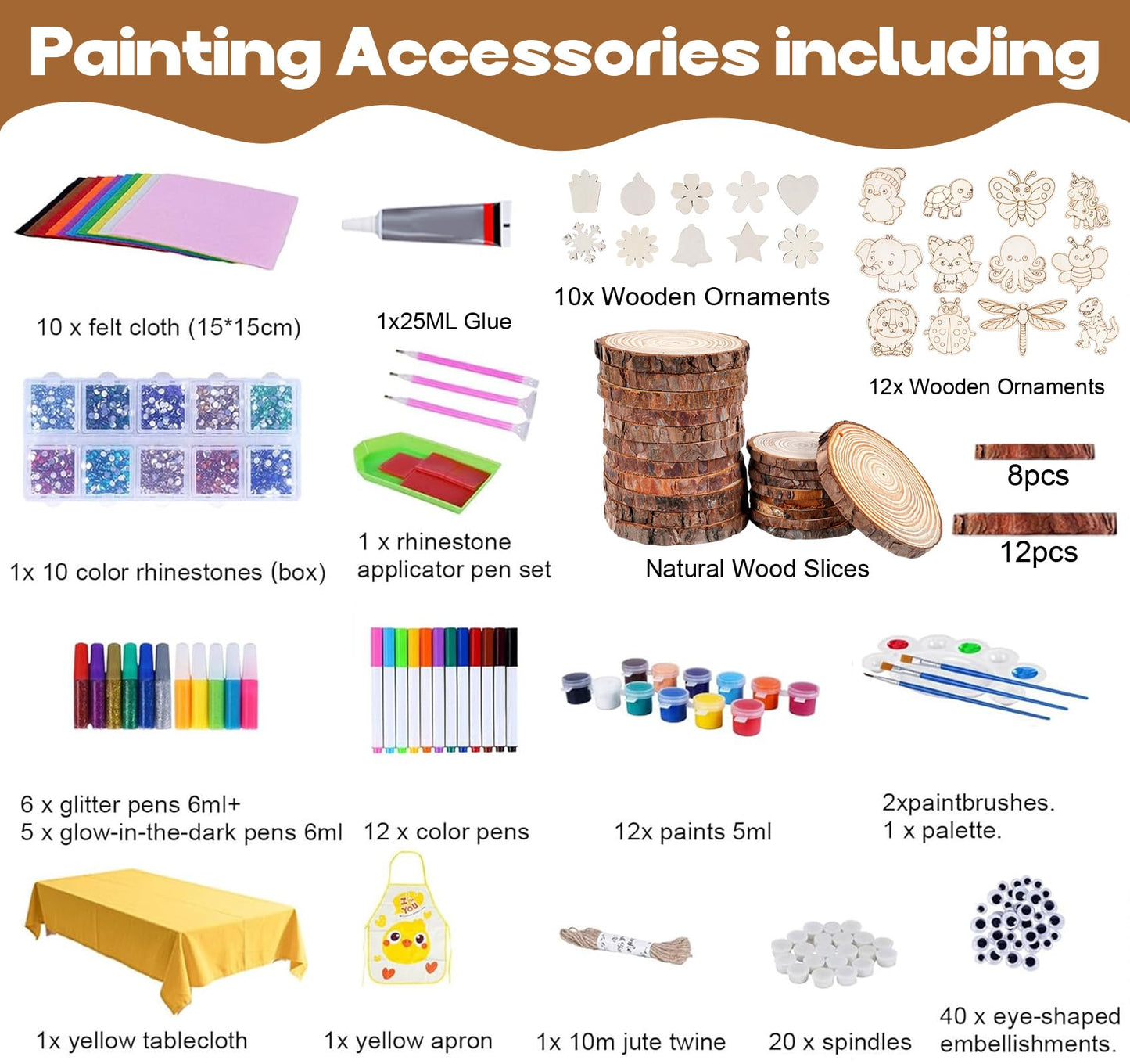 Timburst Unfinished Wood Slices Ornaments, 171pcs All-in-One Kids Painting Crafts, Glow in the Dark Wooden Craft Kit with Pre-Drilled Holes, Arts and Crafts for Girls Boys Ages 6+ Birthday Gift
