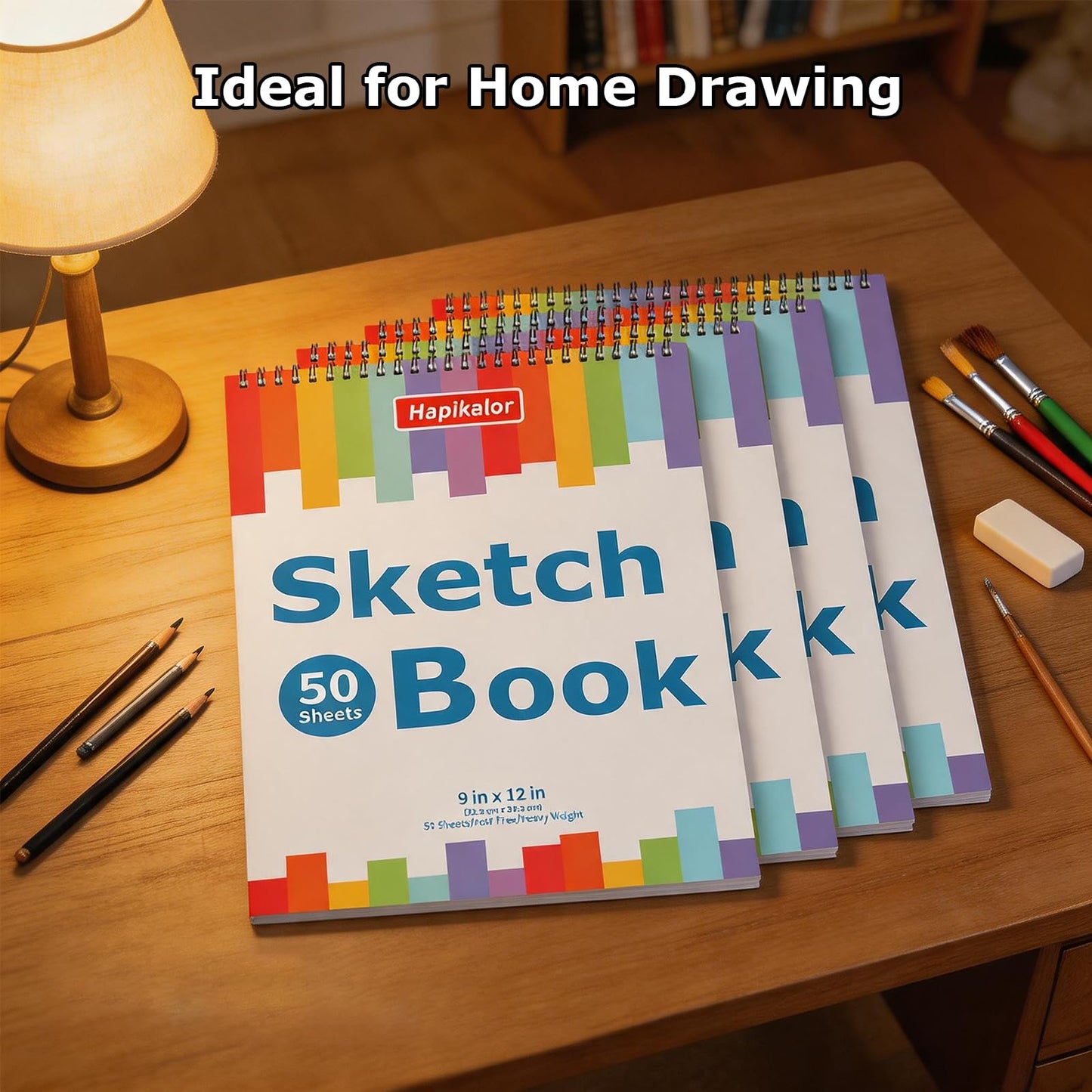 4 Pack 9x12 Sketch Book Spiral Bound, 50 Sheets Each 100gsm/68lb Acid-Free Drawing Paper, Lay-Flat Art Sketch Pad for Dry Media, Pencil, Charcoal, Sketching & Practice, School Supplies for Kids Adults