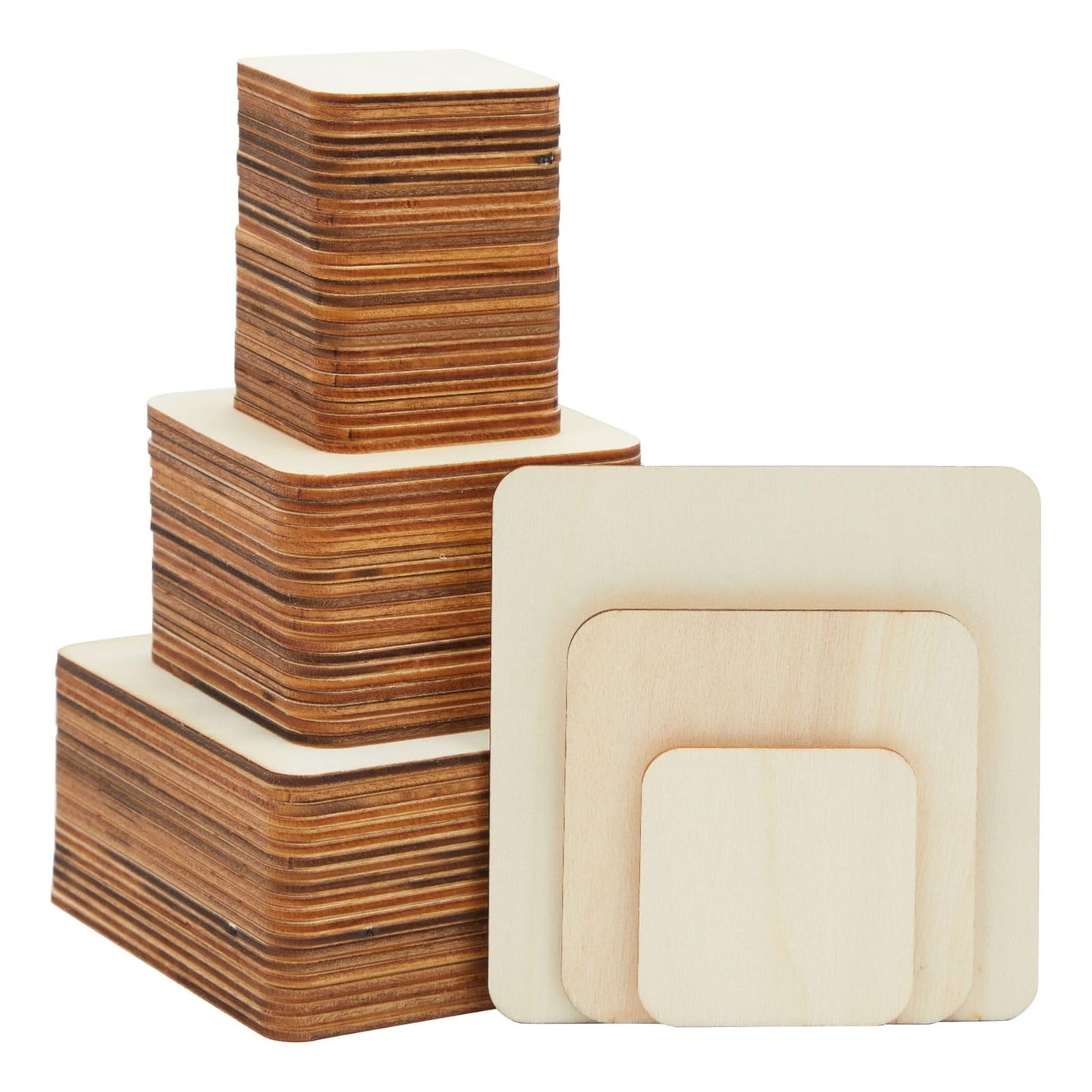 Bright Creations 70 Pack Unfinished Wood Squares for Crafts, Wood Burning, Engraving (3 Sizes, 2", 3", 4") - Wooden Pieces for Crafts
