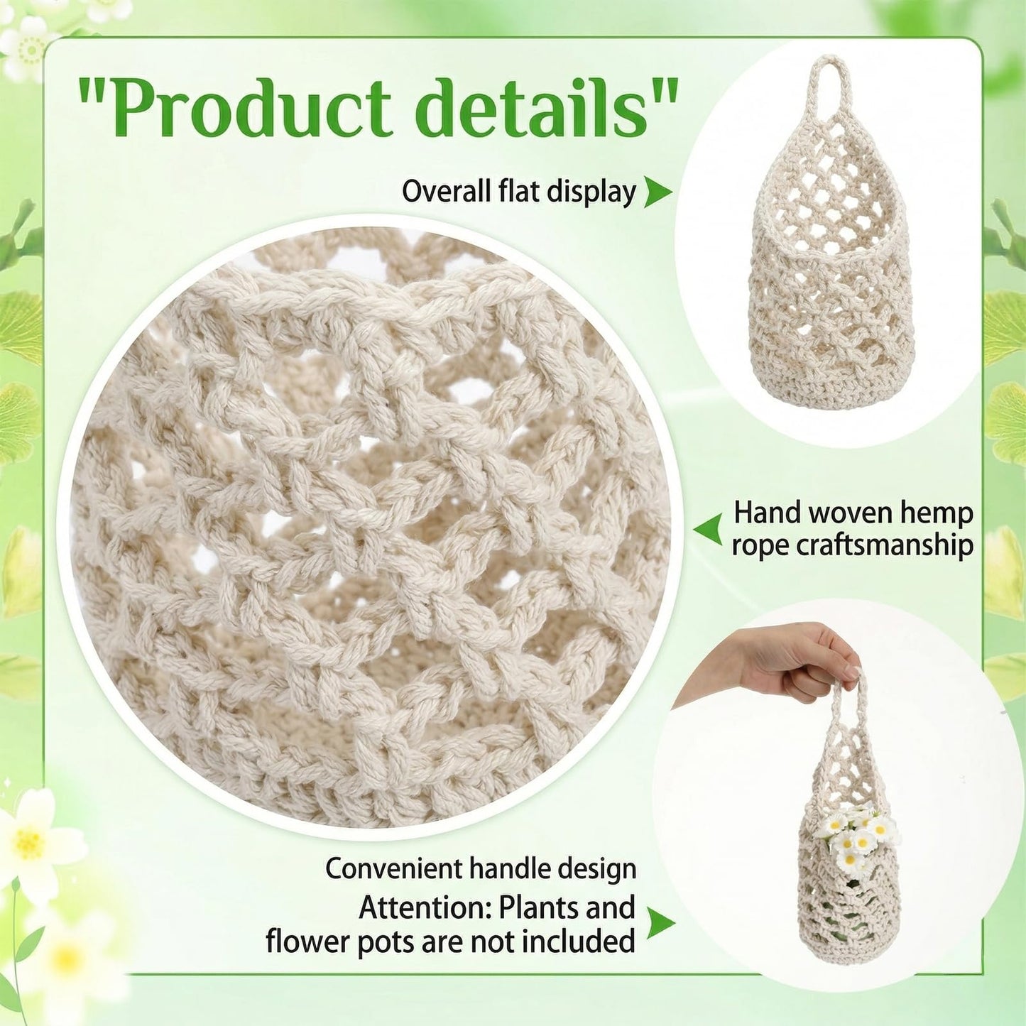 Yuanan 6 Pack Macrame Plant Hangers, 9.4 X 5.1 Inch Wall Hanging Basket Bulk Small Hanging Planters Cotton Hang Wall Basket Handwoven Walls Hangings Planter, Plants and Pots are Not Included-White