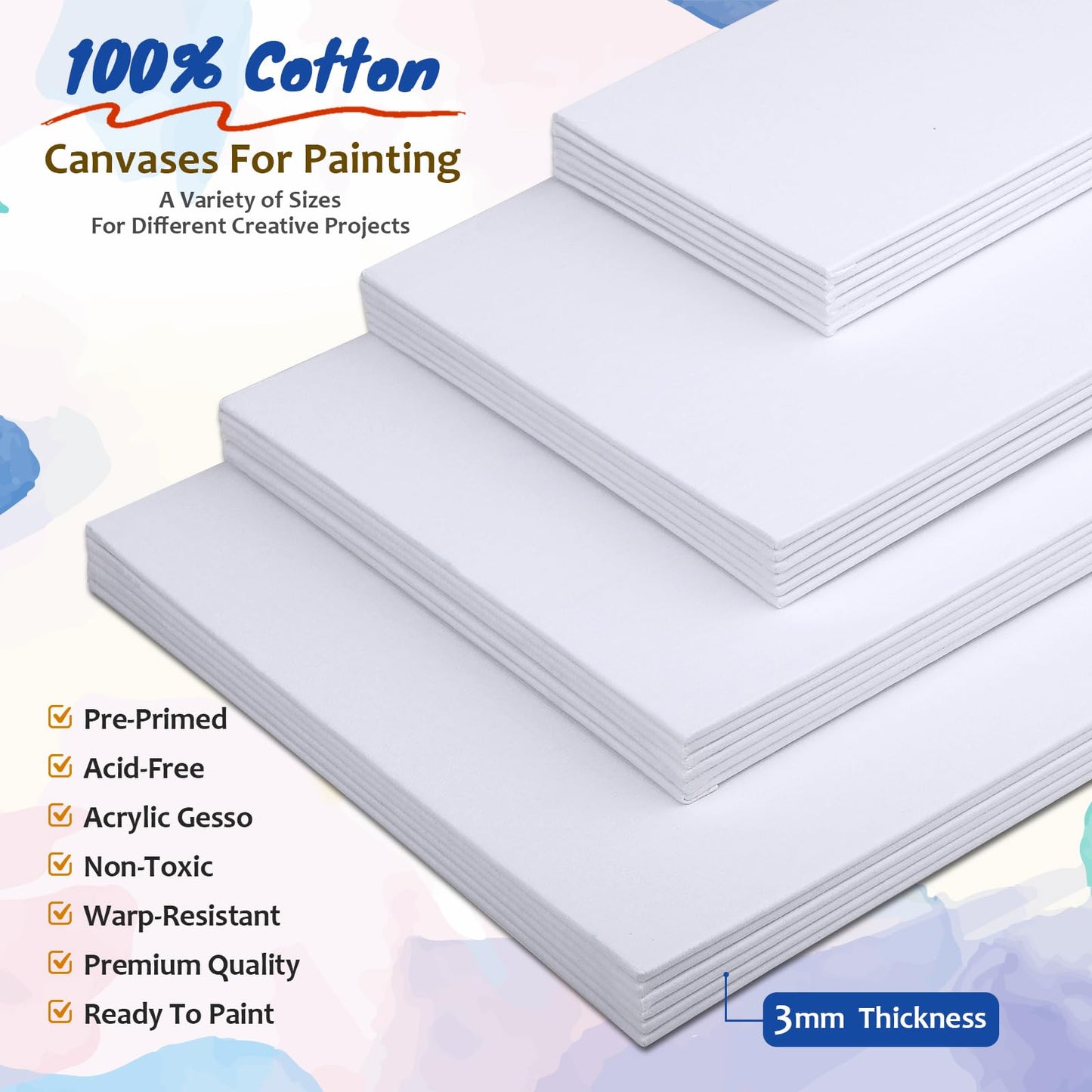 Halobios 24-Pack Canvas Boards for Painting, 6 of 5x7 8x10 9x12 11x14 Canvas Panels for Kid & Adults 100% Cotton Gesso Primed Art Painting Supplies for Acrylic, Oil, Tempera & Watercolor