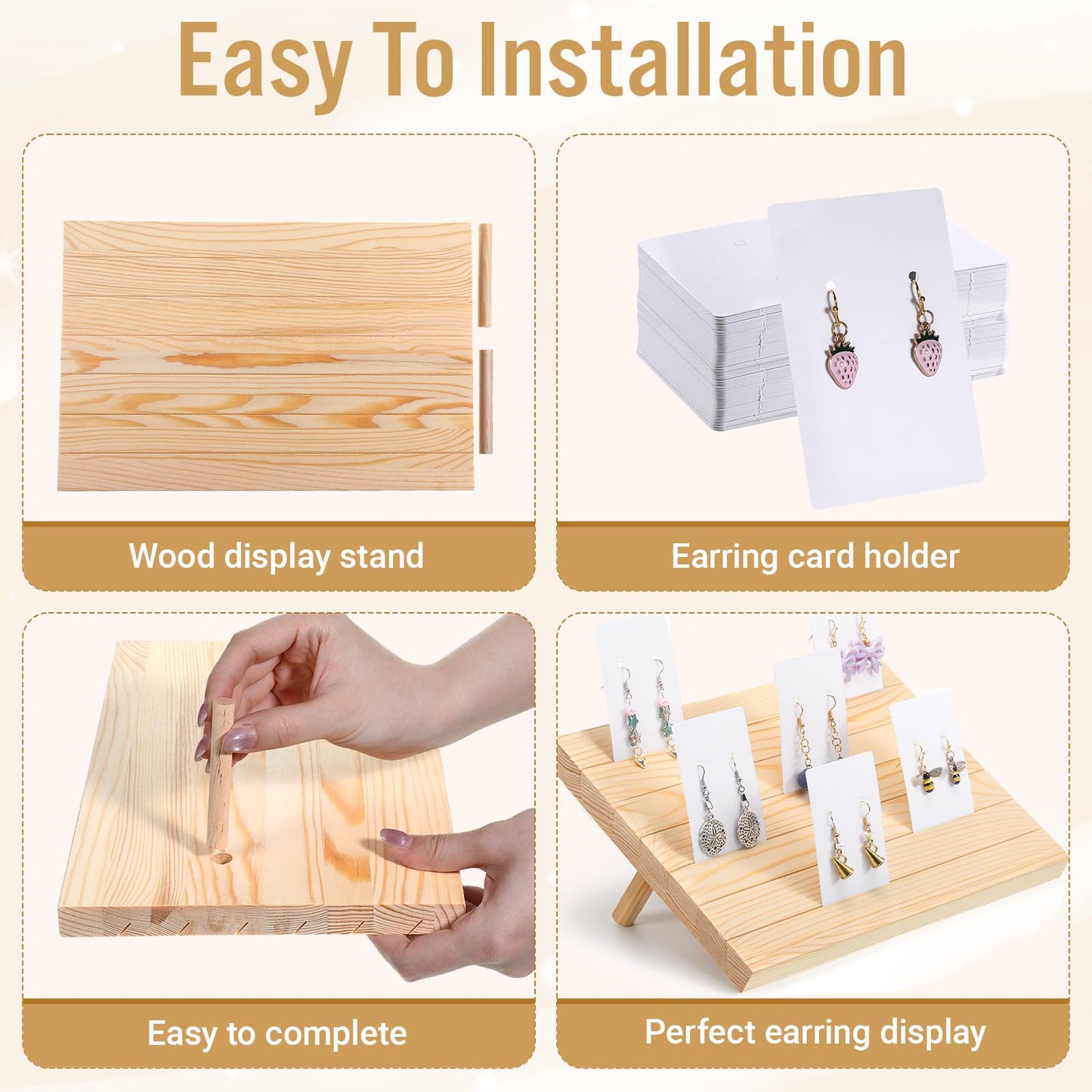 Yuanan 62 PCS Wooden Earring Holder, 6 Slot Wood Earring Display Stand with Cards Portable Earrings Stand Jewelry Stands for Selling Jewelry Retail Displays for Small Jewelrys Ring Earrings Cards
