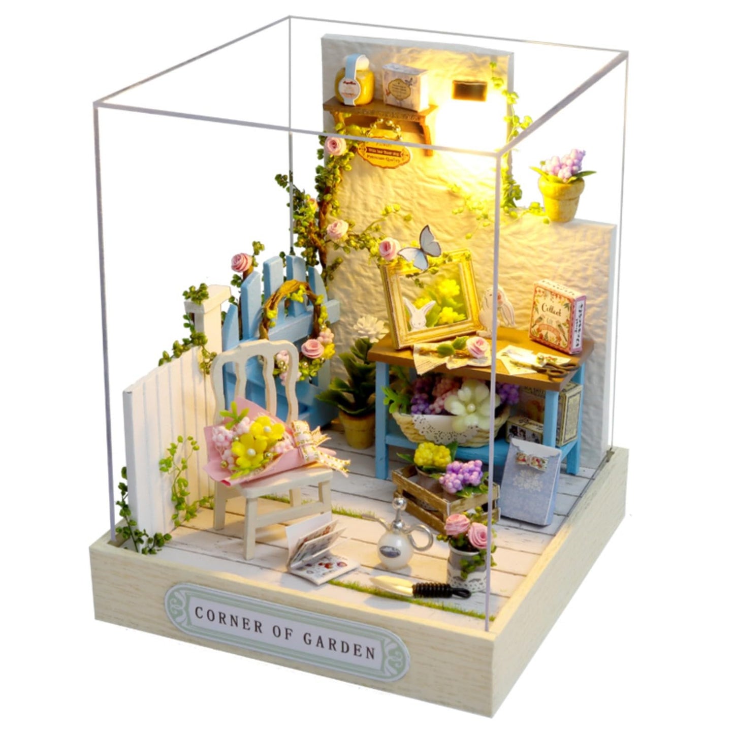 OZJAY DIY Miniature House Kit with Dust Proof Cover, 1:24 Scale Creative Room Mini DIY Wooden Dollhouse Miniature Kit for Adults Teen, Corner Garden