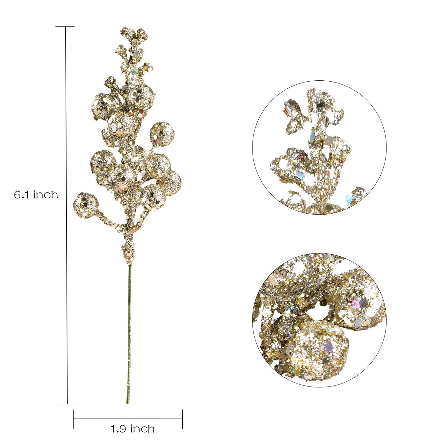 DearHouse 14 Pack Christmas Glitter Berries Stems, 7.7 Inch Champagne Artificial Christmas Picks for Christmas Tree Ornaments, DIY Xmas Wreath, Crafts, Holiday and Home Decor