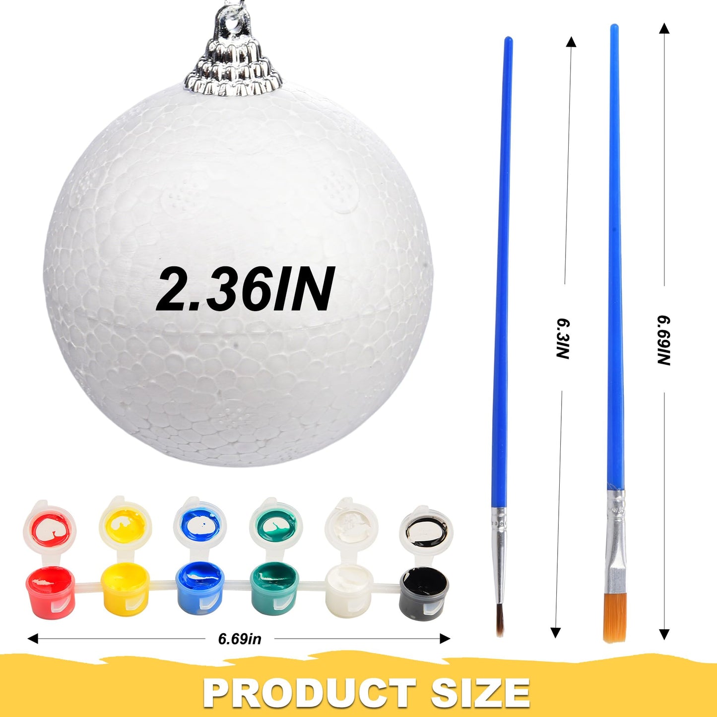 Aezhuvoal DIY Decorative Hanging Ornaments Foam Ball Kit with Paints & Brush - 20 Pack White Round Craft Foam Balls with Strings for Christmas, Halloween Holiday Decorations, Gift Idea