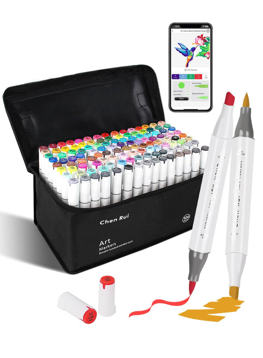YHC 120 Colors Alcohol Markers Brush Tip with Free App, Chen Rui Series Chisel & Brush Tips Alcohol Brush Markers for Adults Coloring, Drawing, Painting, Illustration, Sketching