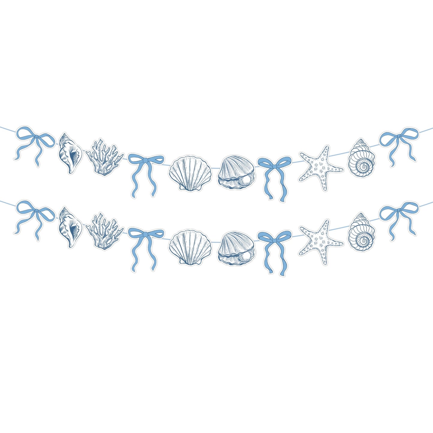 Blue Bow Starfish and Seashell Garland Ocean Coastal Nautical Beach Party Under The Sea Paper Bow Hanging Banner Cake Cupcake Toppers and Balloons for Summer Birthday Wedding Baby Shower Decro