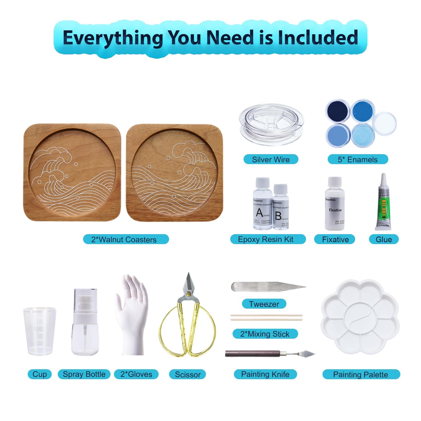 Blauwhim Wooden Coasters Craft Kits – Filigree Enamels Painting DIY Coasters Art Projects Materials & Tools Package – Crafts for Adults, Hobby, Seniors, Women, Teens (Great Waves)