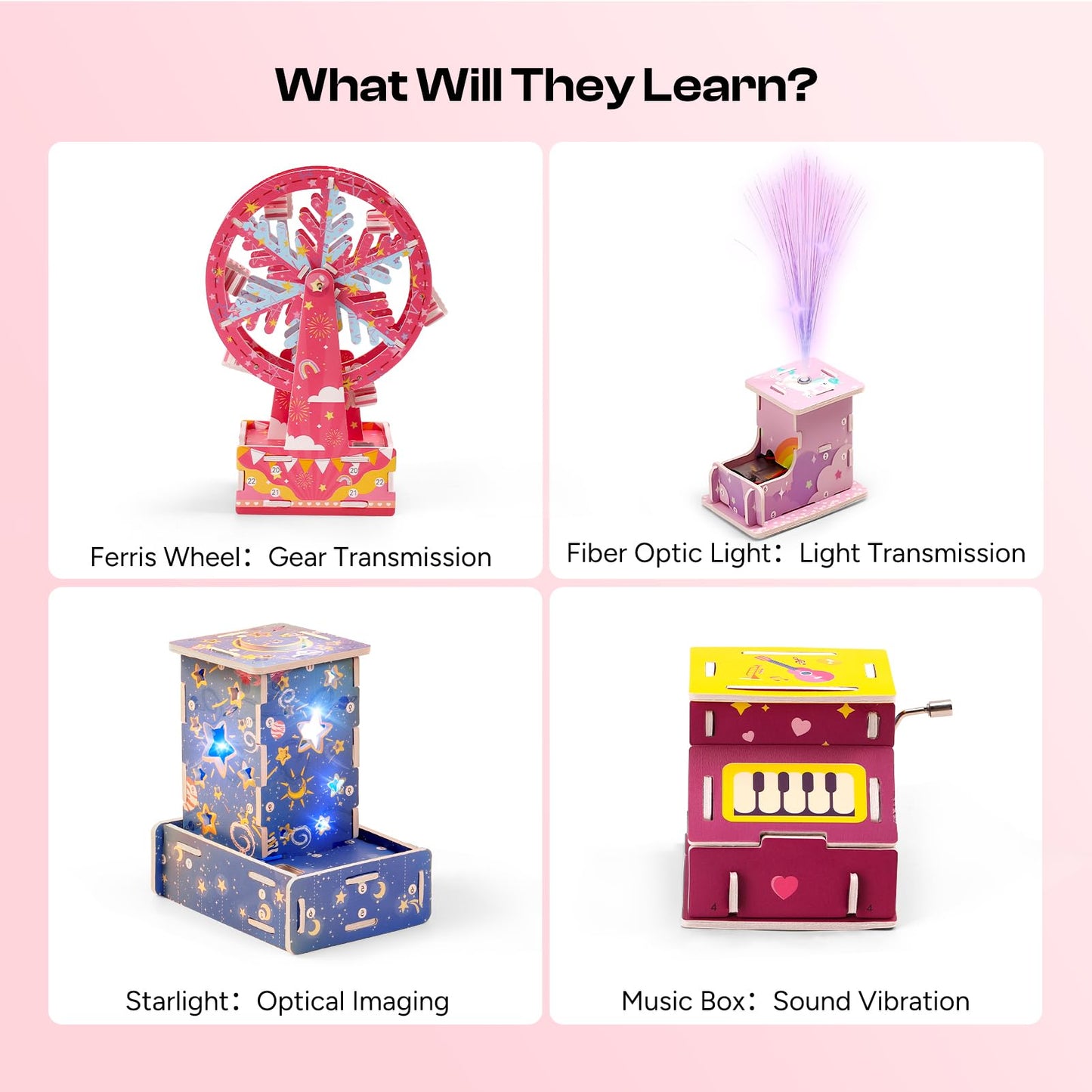 Sntieecr 6-in-1 Stem Kits for Kids Age 8-12, Girls Engineering Kit with 3D KT Board Puzzle, Educational Craft Building Toys for Girls, STEM Building Kits for Ideal Christmas, Birthday Gifts