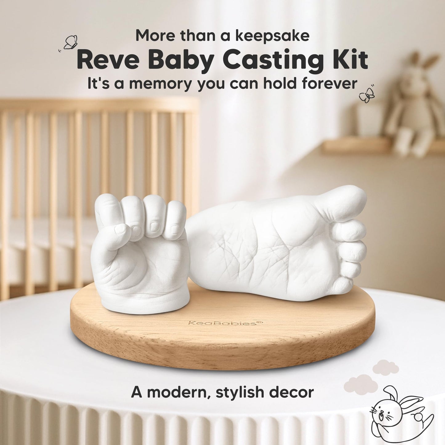KeaBabies Baby Casting Kit Hands and Feet Mold - 3D Newborn Hand Casting Kit & Stylish Wood Base, Easy DIY Infant Foot Molds 0-9 Months, First Christmas & Baby Keepsake Shower Gifts (Round, Ash Wood)
