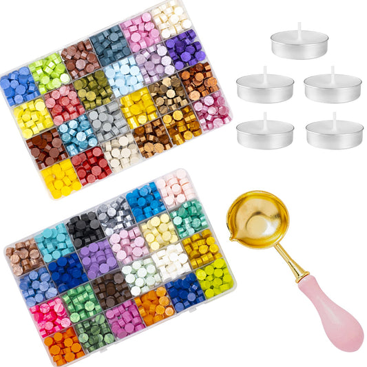 Yauhar 3406Pcs 48 Colors Assorted Wax Seal Stamp Beads with Spoon and Tea Candles for Wedding Cards Invitation Wine Package Gift Wrapping, Letter Sealing and Envelope Stamp
