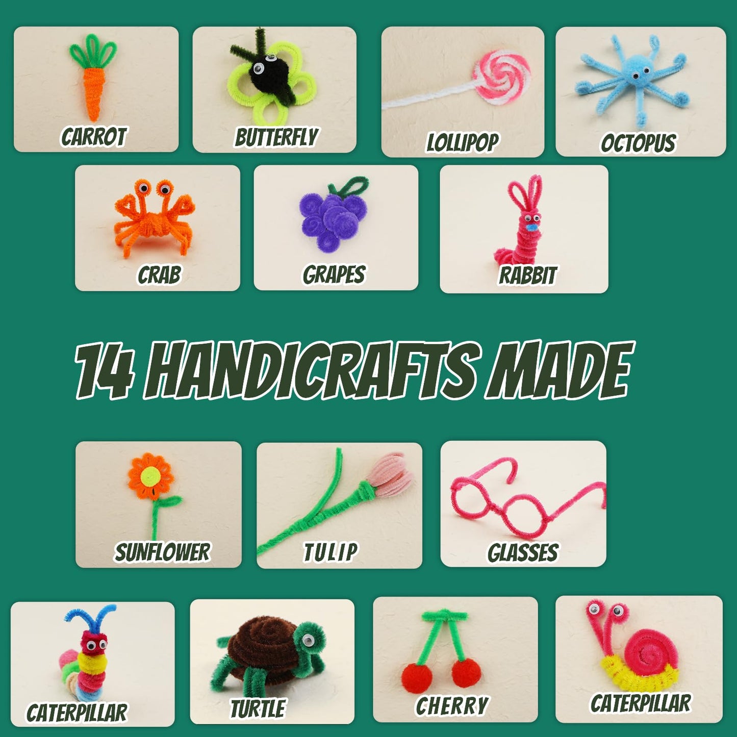 Zlulary Pipe Cleaners Craft, Pipe Cleaners Craft Supplies, Art and Crafts Kit with Instructions Arts Crafts Decorations