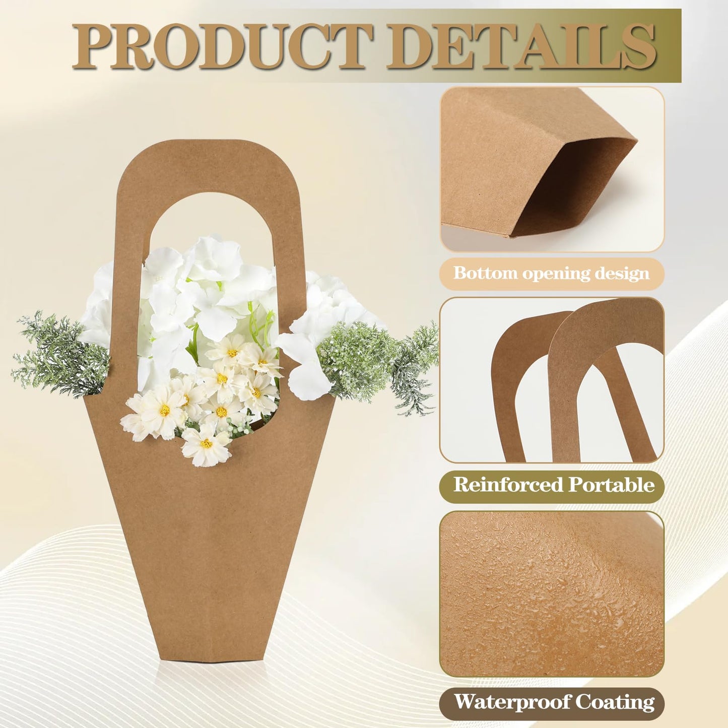 xialgshe 20 Pcs kraft paper flowers gift bags bouquets bags cones flower bouquet bags with handle to make bouquets for wedding,paper wedding birthday gift bag valentines day gift bag
