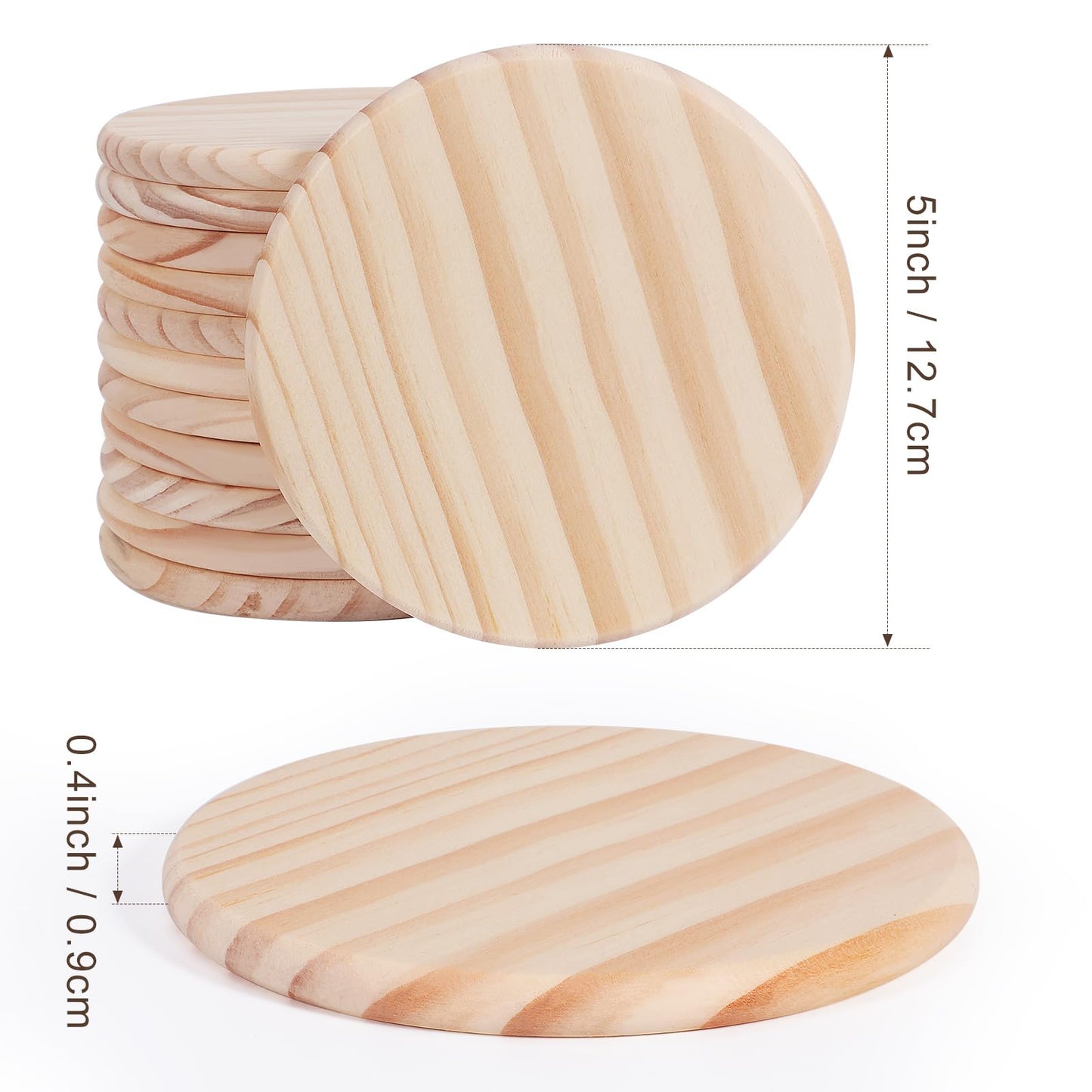 12 PCS 5 Inch Unfinished Wood Coasters, GOH DODD 4 Inch Wooden Blanks with Non-Slip Pads for Laser Engraving Wood Burning Staining Painting Decoupage Housewarming Gifts Wedding Crafts Education, Round