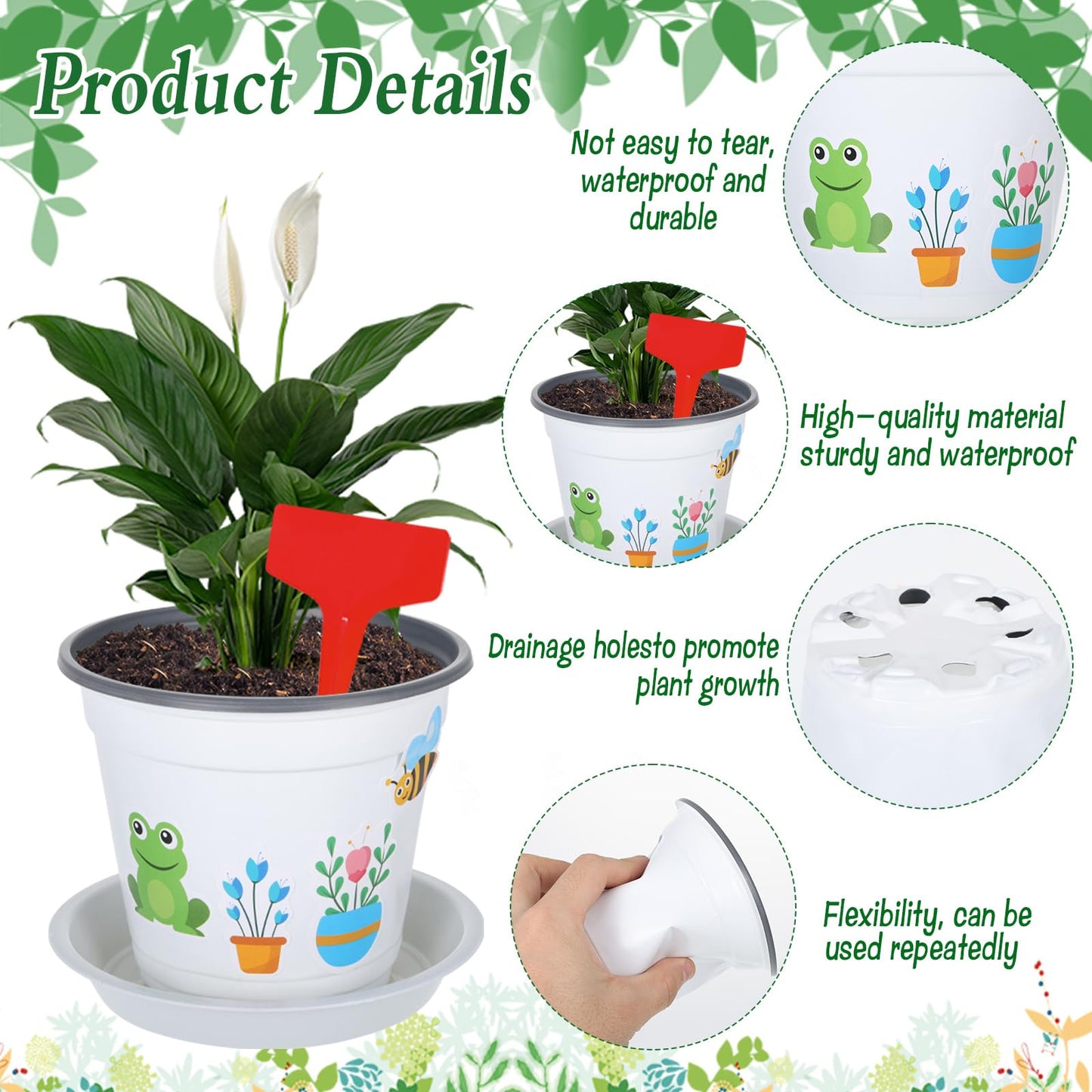 Zoketriton Garden Flower Pot Craft Kit, 48 Paintable Durable Resin Garden Pot with Tray Drainage Holes Adhesive Stickers and Plant Labels, Flower Plant Craft for Classroom Home DIY Flower Planting