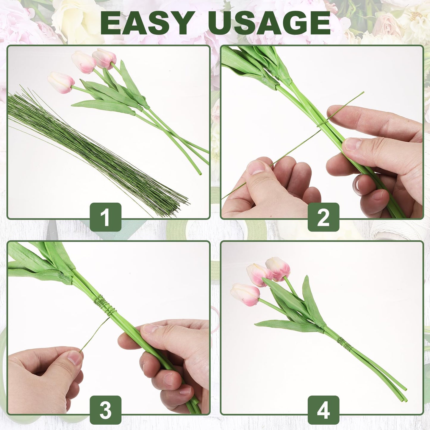 PATIKIL 200 Pcs 28 Gauge Floral Wire, 14 Inch Floral Stem Wire Flower Paper Wrapped Wires for Flower Crafts Bouquet Arrangement Supplies Wreath DIY Projects, Brown/Light Green