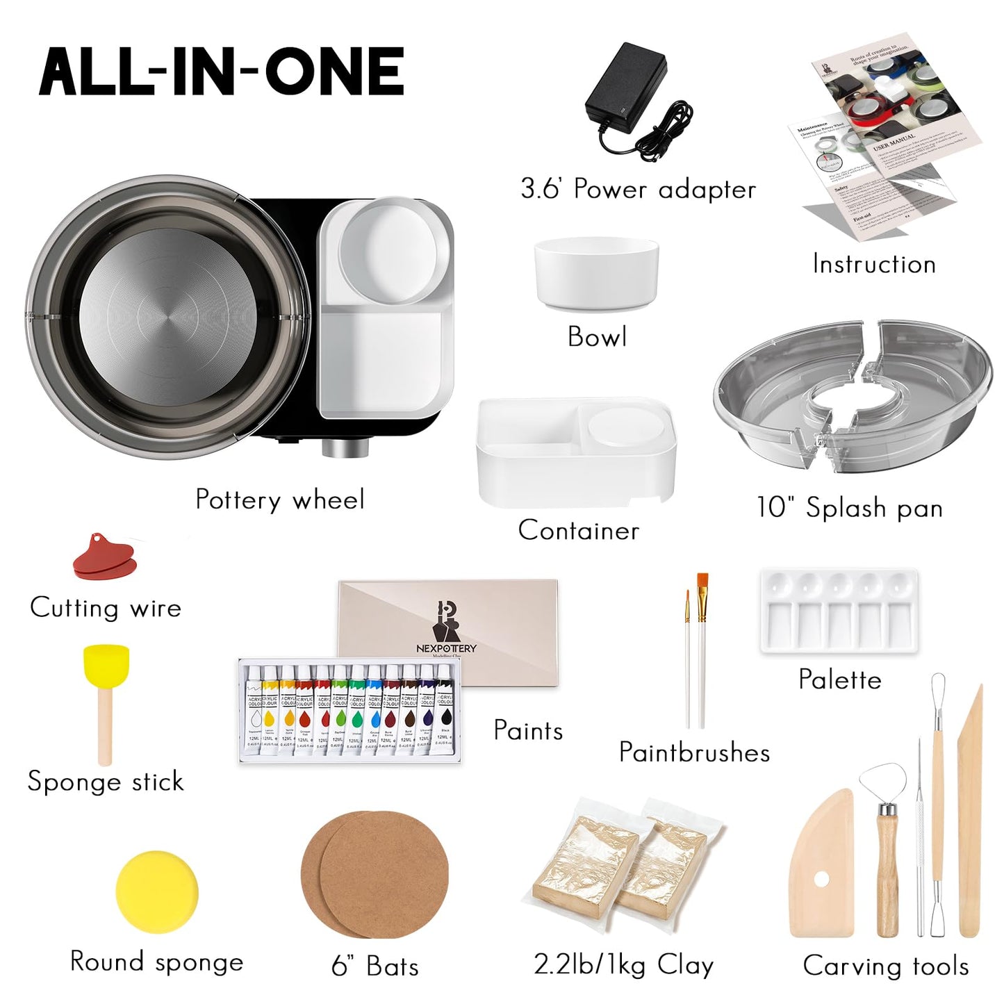 Pottery Wheel for Kids Adults and Beginners - Complete Pottery Set for Teen with 6" Turntable, 2.2lb Clay, Art Supplies Sculpting Tools, Craft Gifts for Teens Adults (Grey)