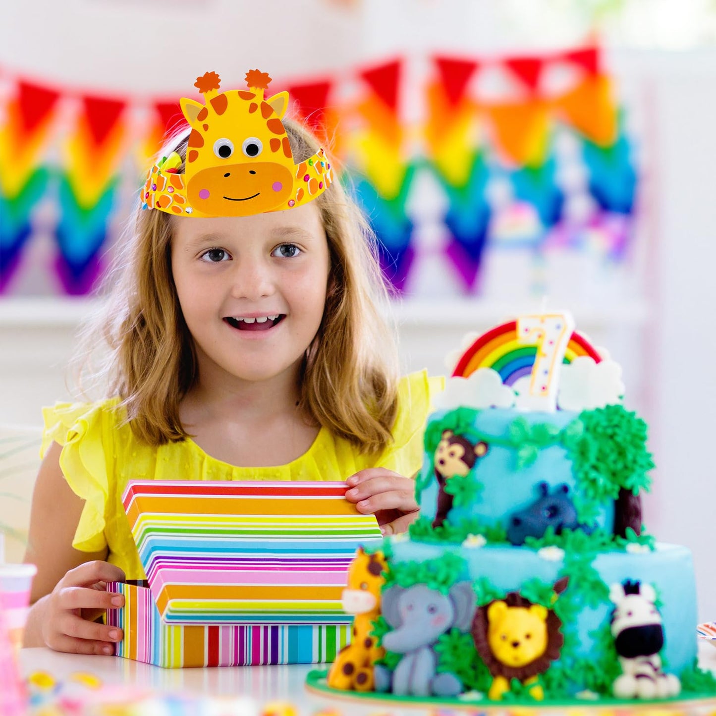 Winlyn 24 Sets Jungle Animal Headbands Craft Kits Safari Crown Art Sets DIY Zoo Party Headbands Foam Stickers Arts and Crafts for Kids Jungle Safari Birthday Activities Party Favors Decorations