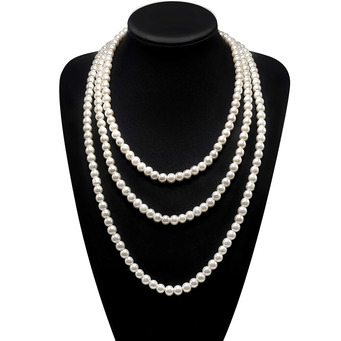 Long Pearl Necklace for Women Layered Cream White Faux Pearl Beads Strand Necklace Costume Jewelry,Diameter Pearl 8MM,69",Christmas Jewelry for Women