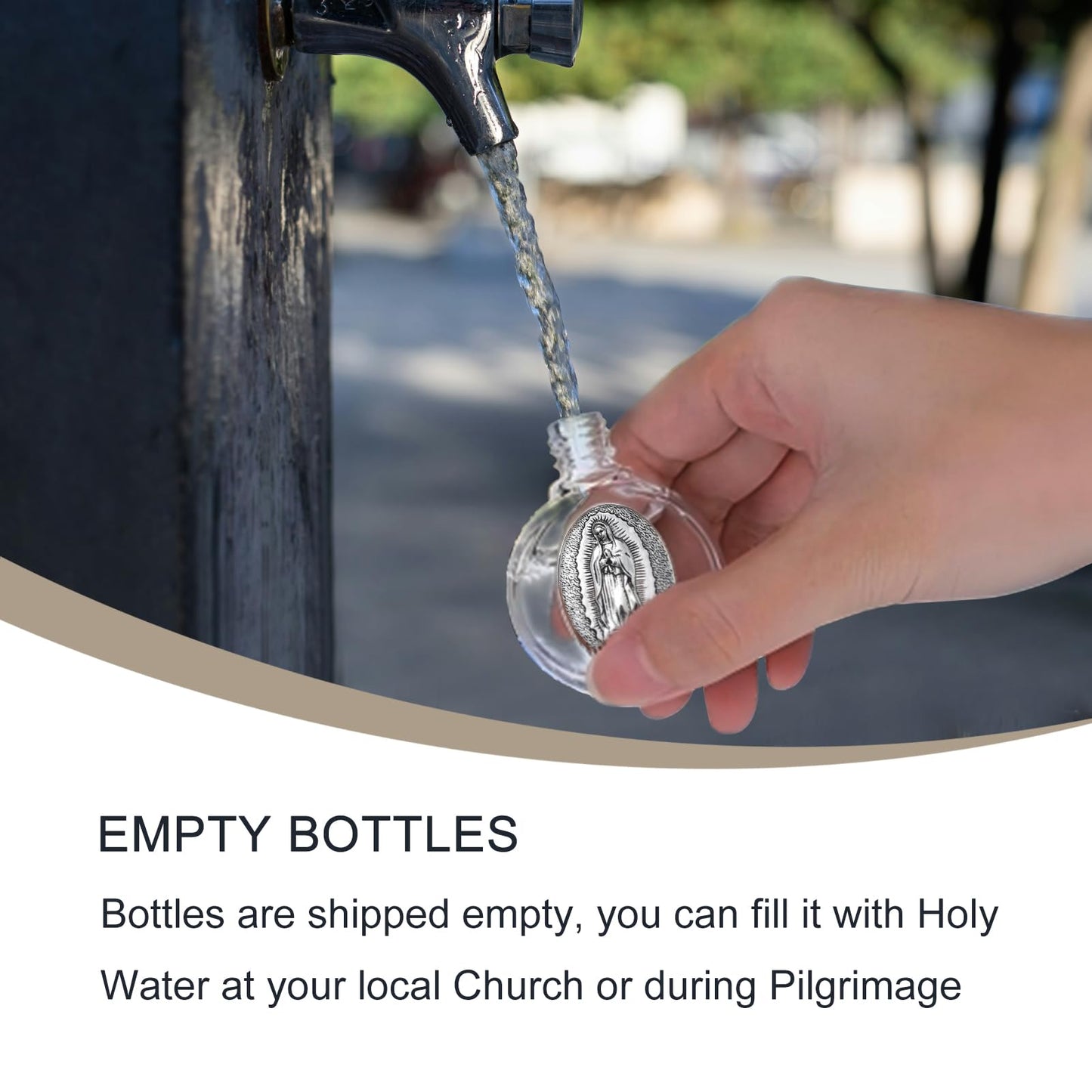 KOMI 12PCS Glass Holy Water Bottle 0.5 floz Mini Holy Water Container with Embossed Our Lady of Guadalupe Religious Empty Travel Bottle Church Catholic Gifts